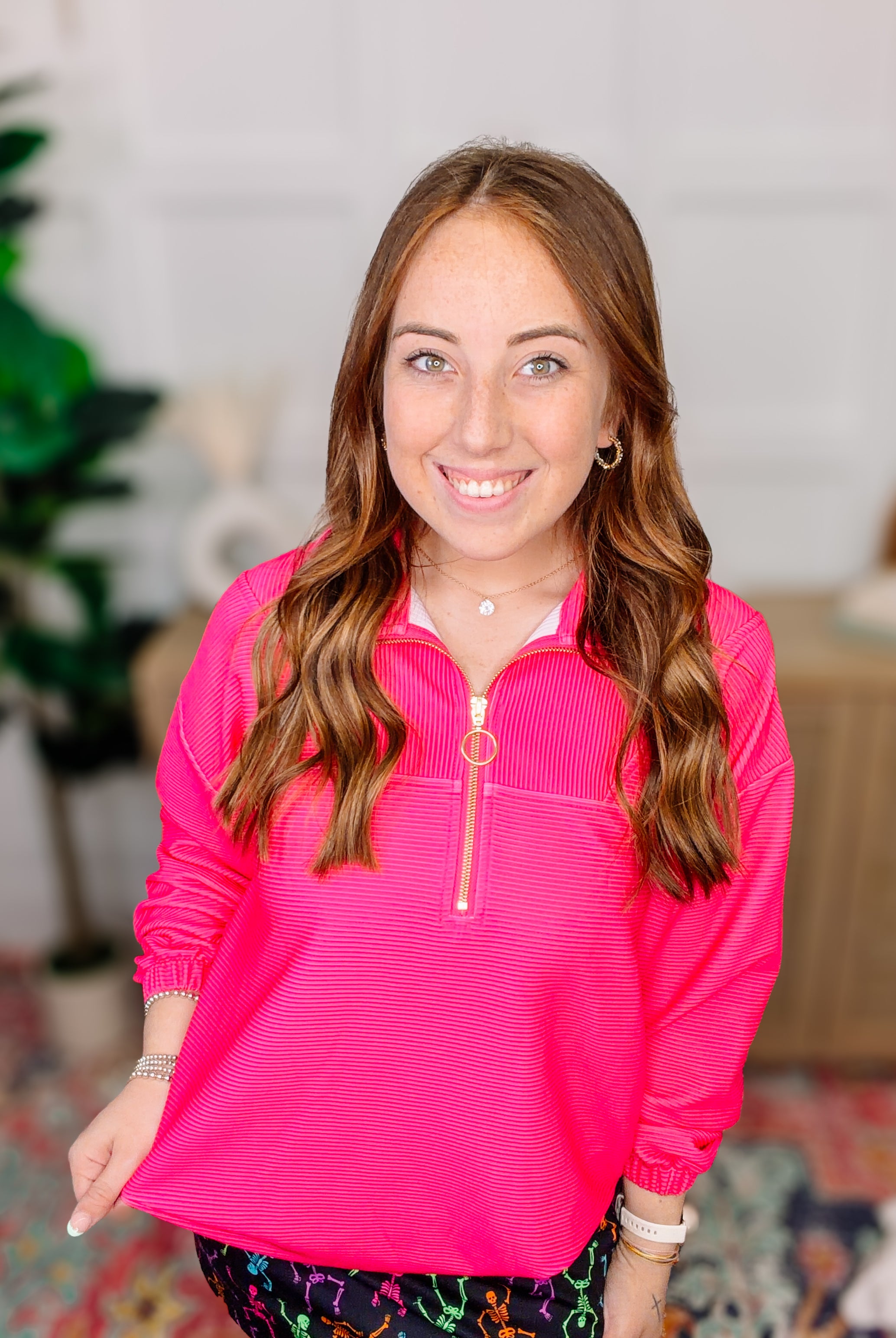 PREORDER: Levi Ribbed Quarter Zip Pullover- Pink-Sweatshirt-Dear Me Southern Boutique, located in DeRidder, Louisiana