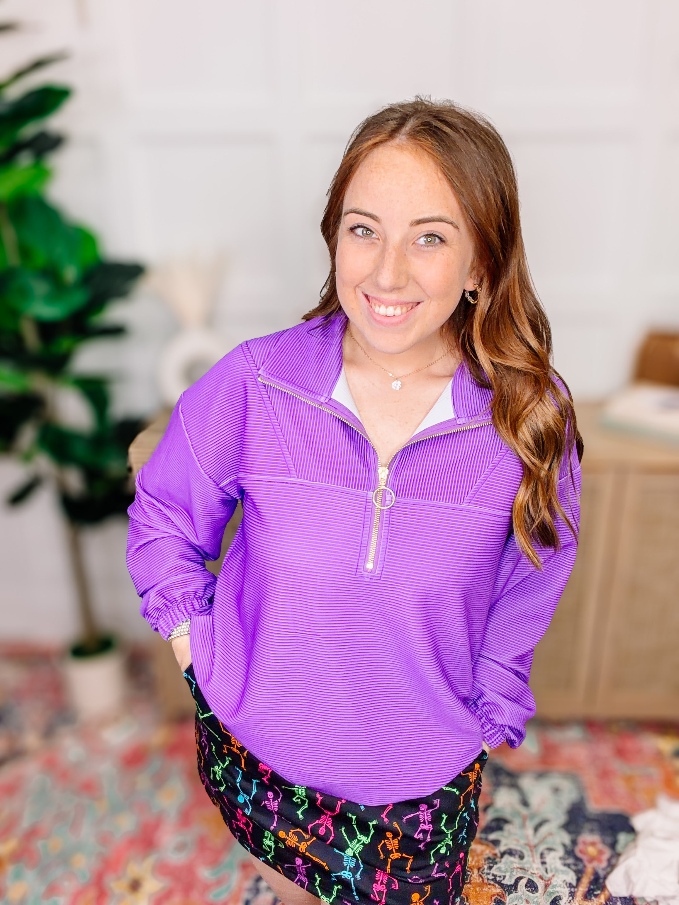 PREORDER: Levi Ribbed Quarter Zip Pullover- Purple-Sweatshirt-Dear Me Southern Boutique, located in DeRidder, Louisiana