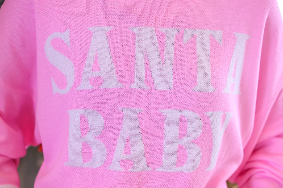 PREORDER- Pink Santa Baby Jacquard Knit Sweater-Sweater-Dear Me Southern Boutique, located in DeRidder, Louisiana