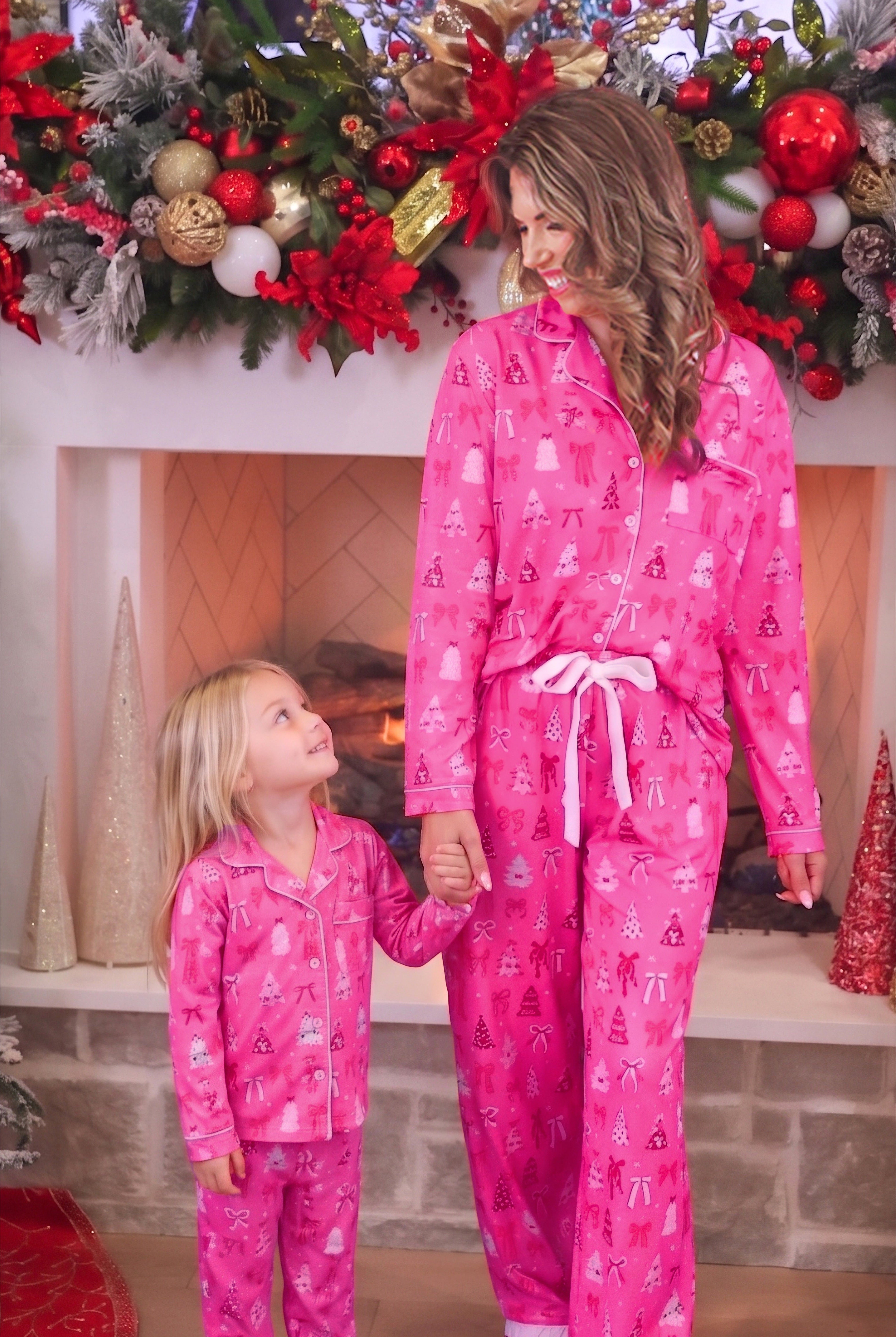 PREORDER- Pretty Pink Christmas Girls Ruffle Pajama Set-Apparel Set-Dear Me Southern Boutique, located in DeRidder, Louisiana