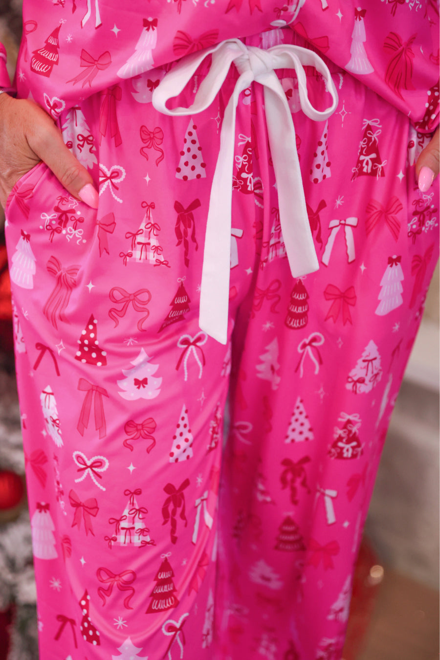 PREORDER- Pretty Pink Christmas Ruffle Pajama Set-Apparel Set-Dear Me Southern Boutique, located in DeRidder, Louisiana