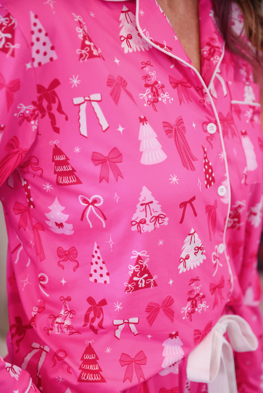 PREORDER- Pretty Pink Christmas Ruffle Pajama Set-Apparel Set-Dear Me Southern Boutique, located in DeRidder, Louisiana