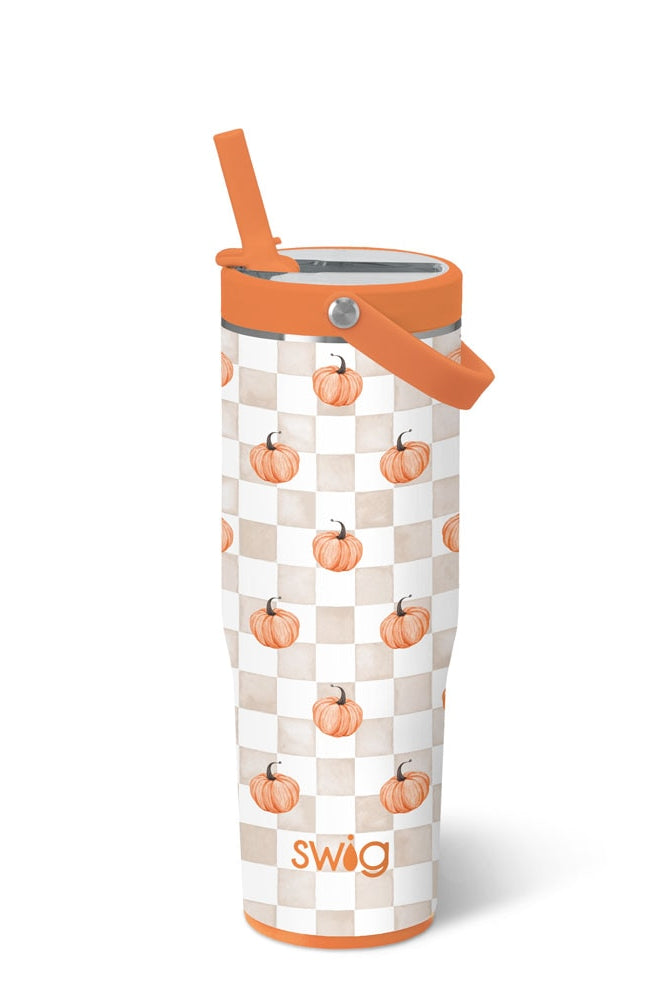 PREORDER-Pumpkin Check Leakproof Tumbler 30oz-Tumblers-Dear Me Southern Boutique, located in DeRidder, Louisiana