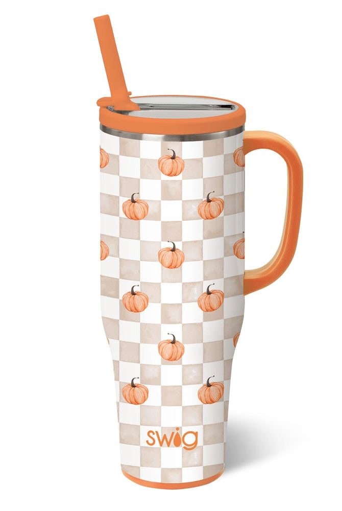 PREORDER-Pumpkin Check Mega Mug 40oz-Tumblers-Dear Me Southern Boutique, located in DeRidder, Louisiana