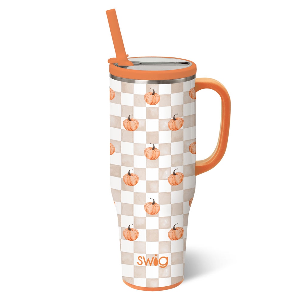 PREORDER-Pumpkin Check Mega Mug 40oz-Tumblers-Dear Me Southern Boutique, located in DeRidder, Louisiana