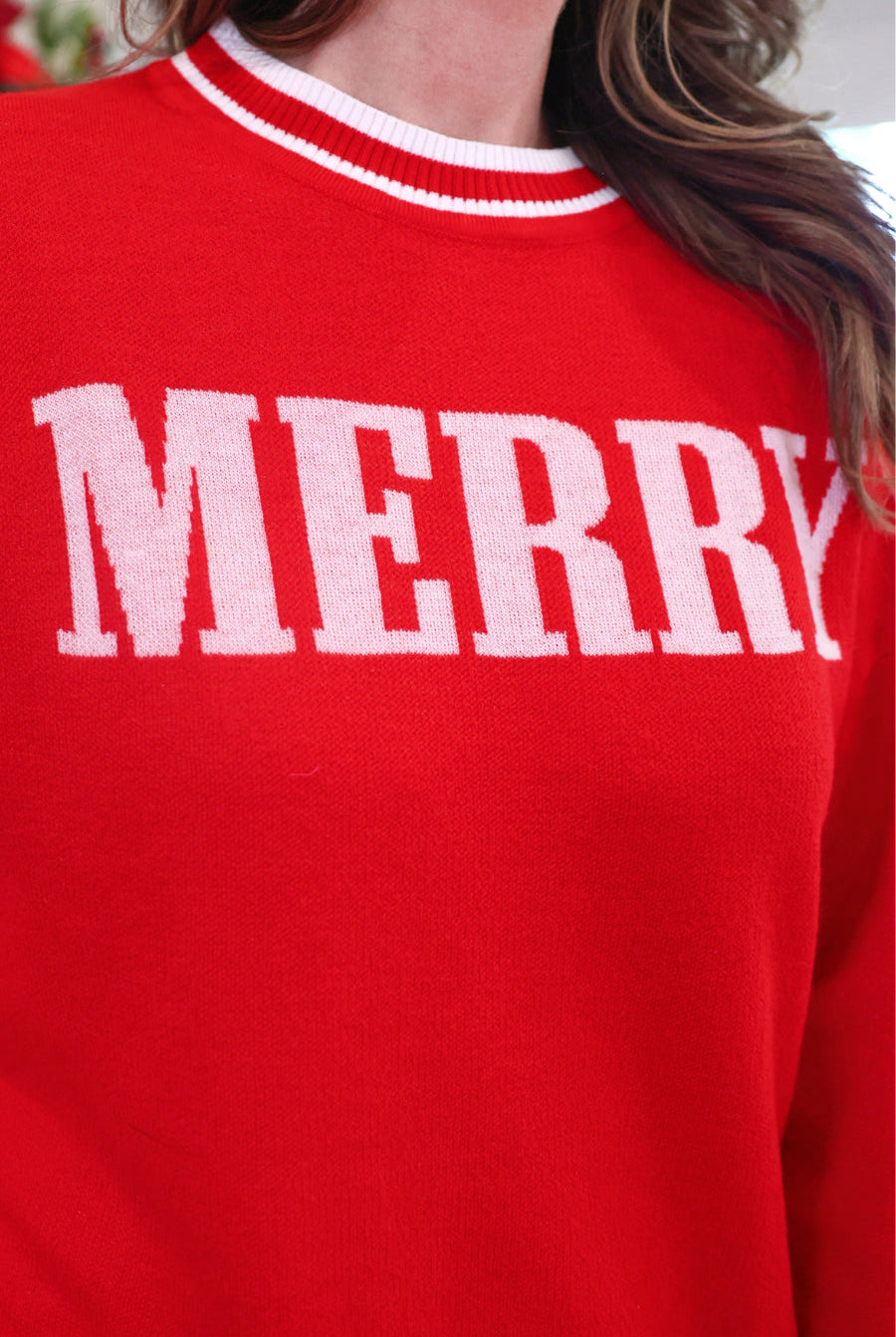PREORDER- Red Merry Jacquard Knit Sweater-Sweater-Dear Me Southern Boutique, located in DeRidder, Louisiana