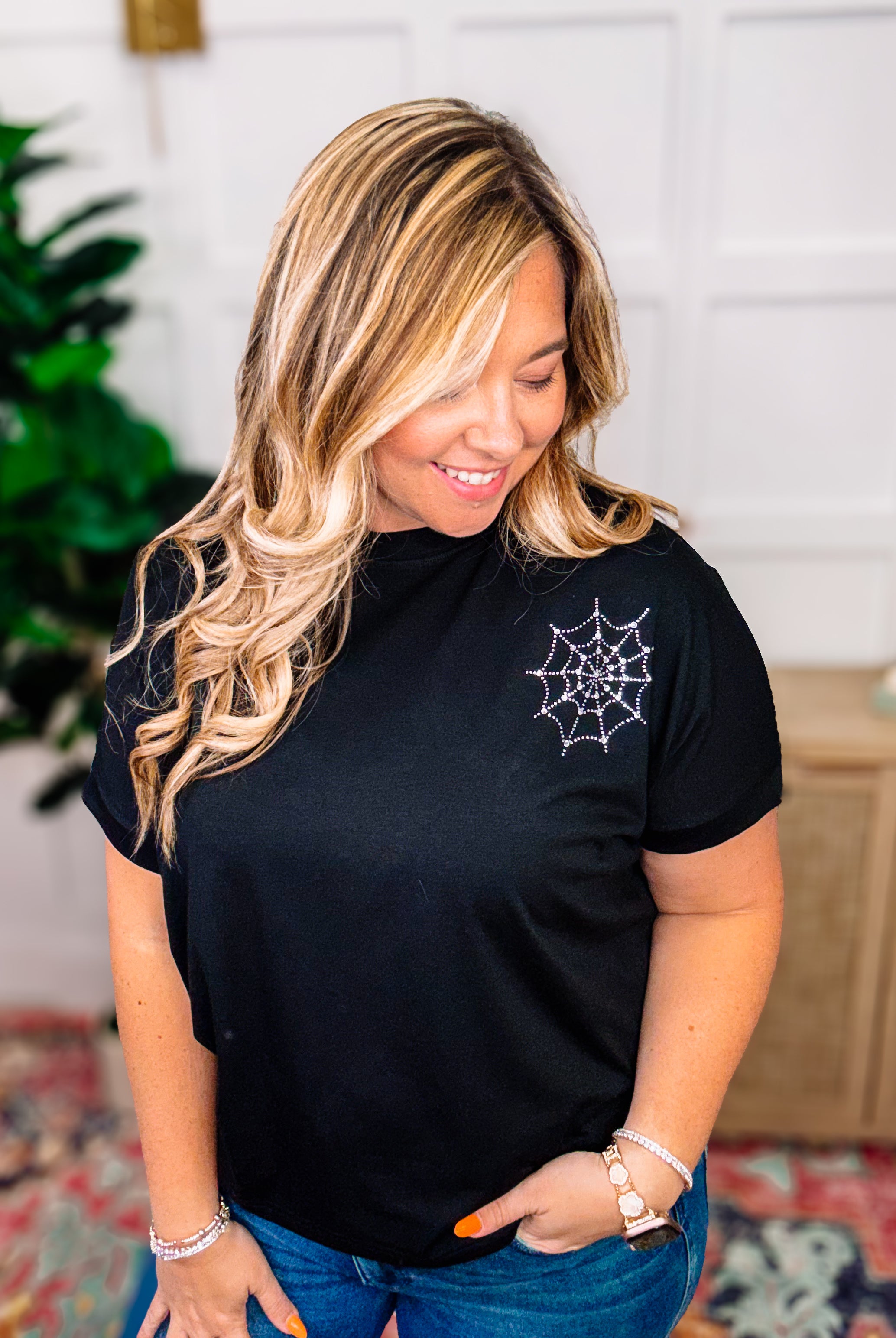 PREORDER: Rhinestone Web Tee-Shirts-Dear Me Southern Boutique, located in DeRidder, Louisiana
