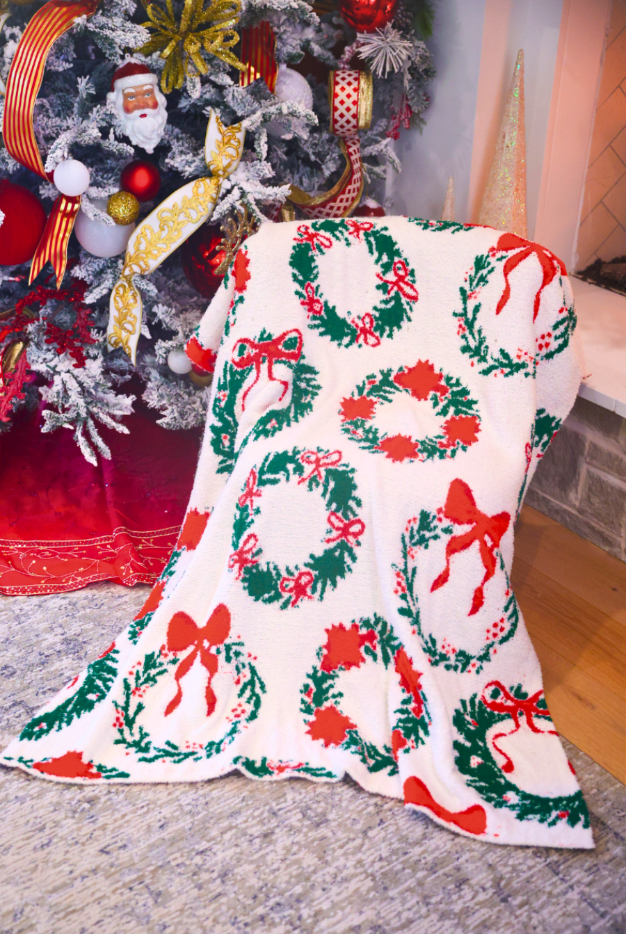 PREORDER- Ribbon Wreath Blanket-Blanket-Dear Me Southern Boutique, located in DeRidder, Louisiana