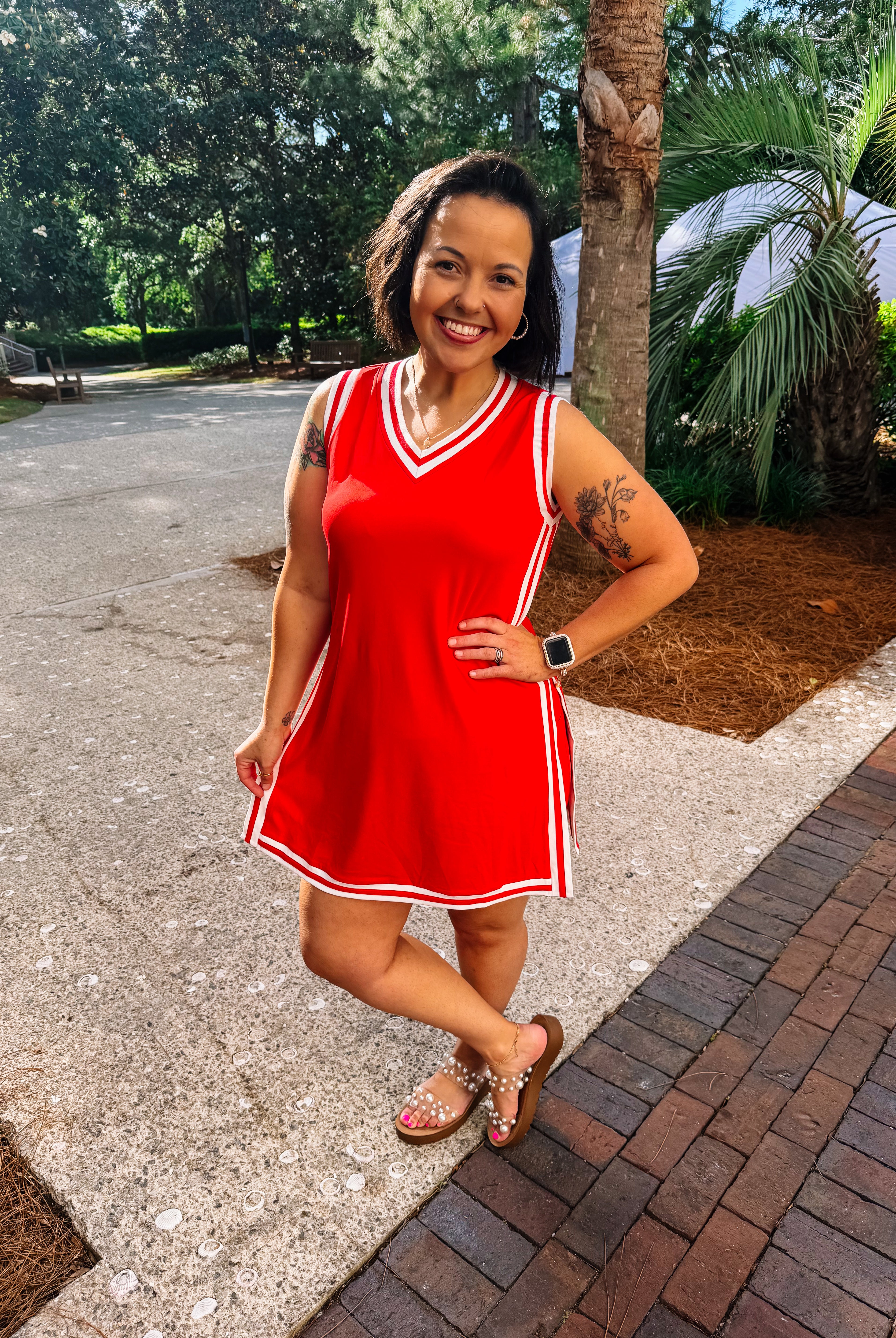 PREORDER: Sideline Tunic Biker Set- Red-Dear Me Southern Boutique, located in DeRidder, Louisiana