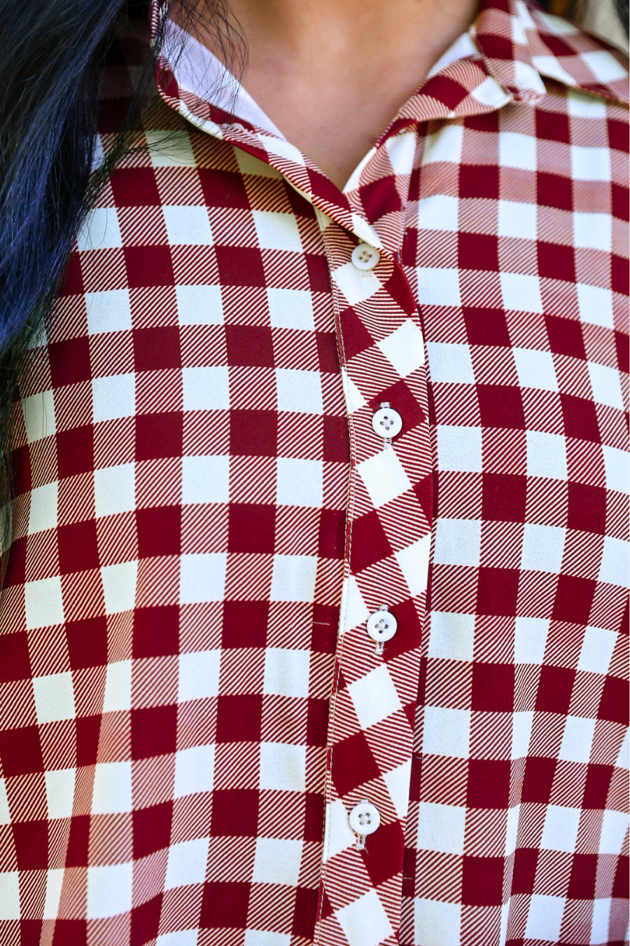 PREORDER- Sloane Button Up Top- Burgundy Gingham-Top-Dear Me Southern Boutique, located in DeRidder, Louisiana