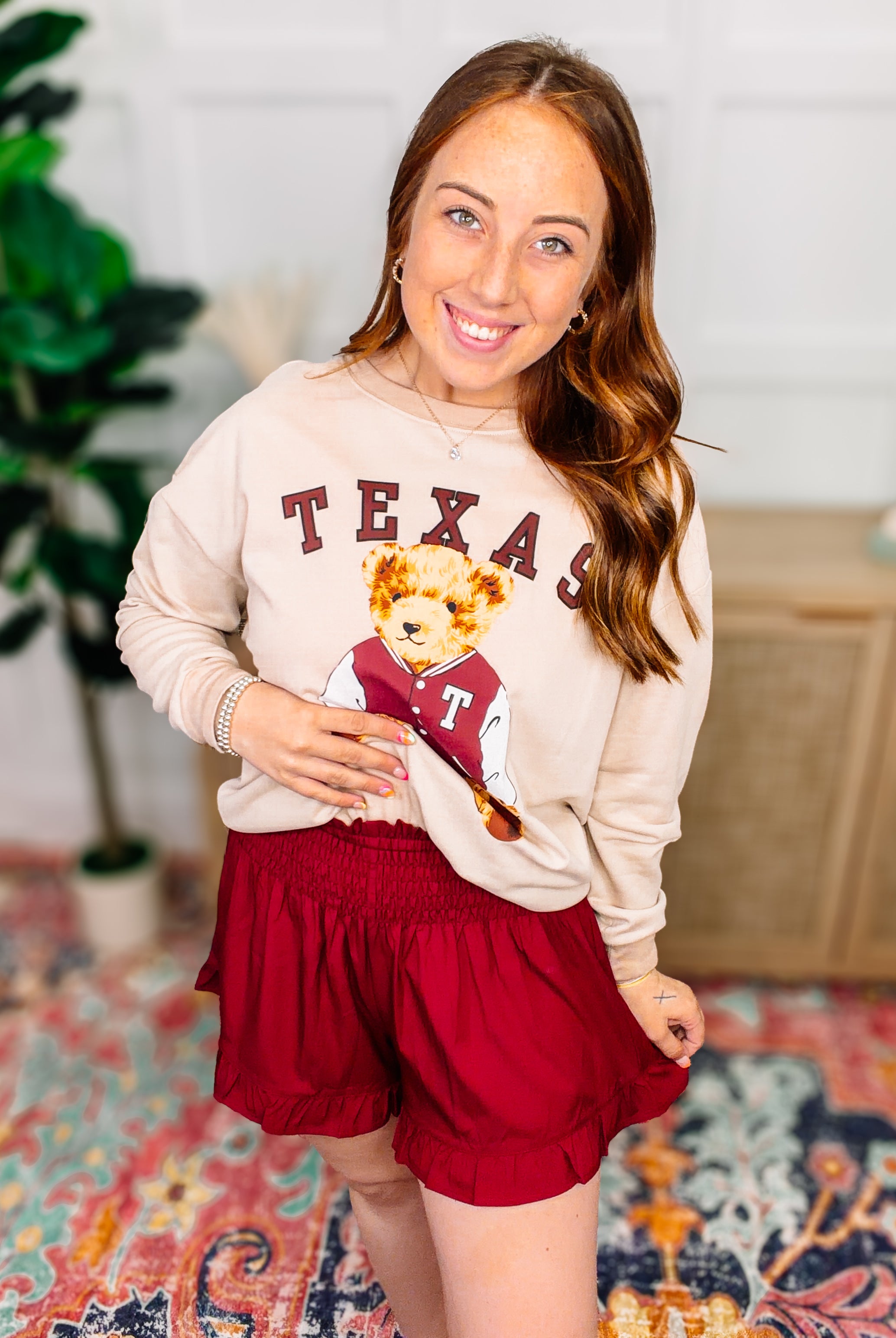 PREORDER: Sunny Strolls Shorts-Maroon-Bottoms-Dear Me Southern Boutique, located in DeRidder, Louisiana