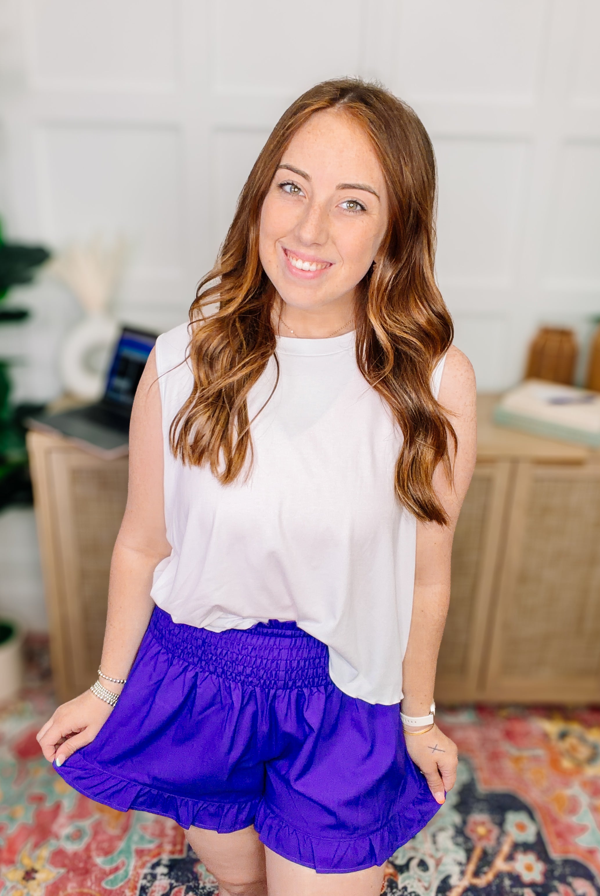 PREORDER: Sunny Strolls Shorts-Purple-Bottoms-Dear Me Southern Boutique, located in DeRidder, Louisiana