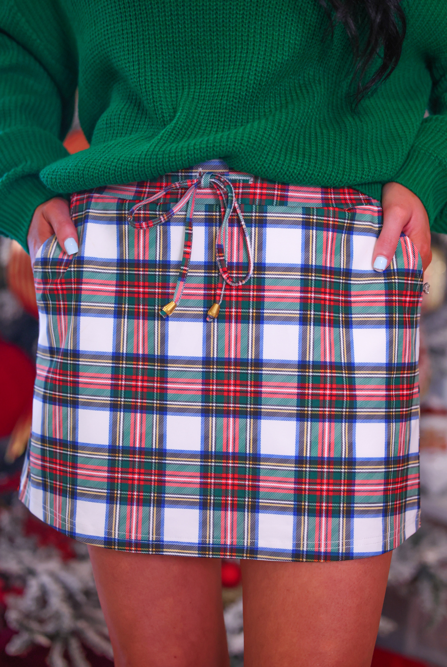 PREORDER- White Christmas Plaid Skort-Skort-Dear Me Southern Boutique, located in DeRidder, Louisiana
