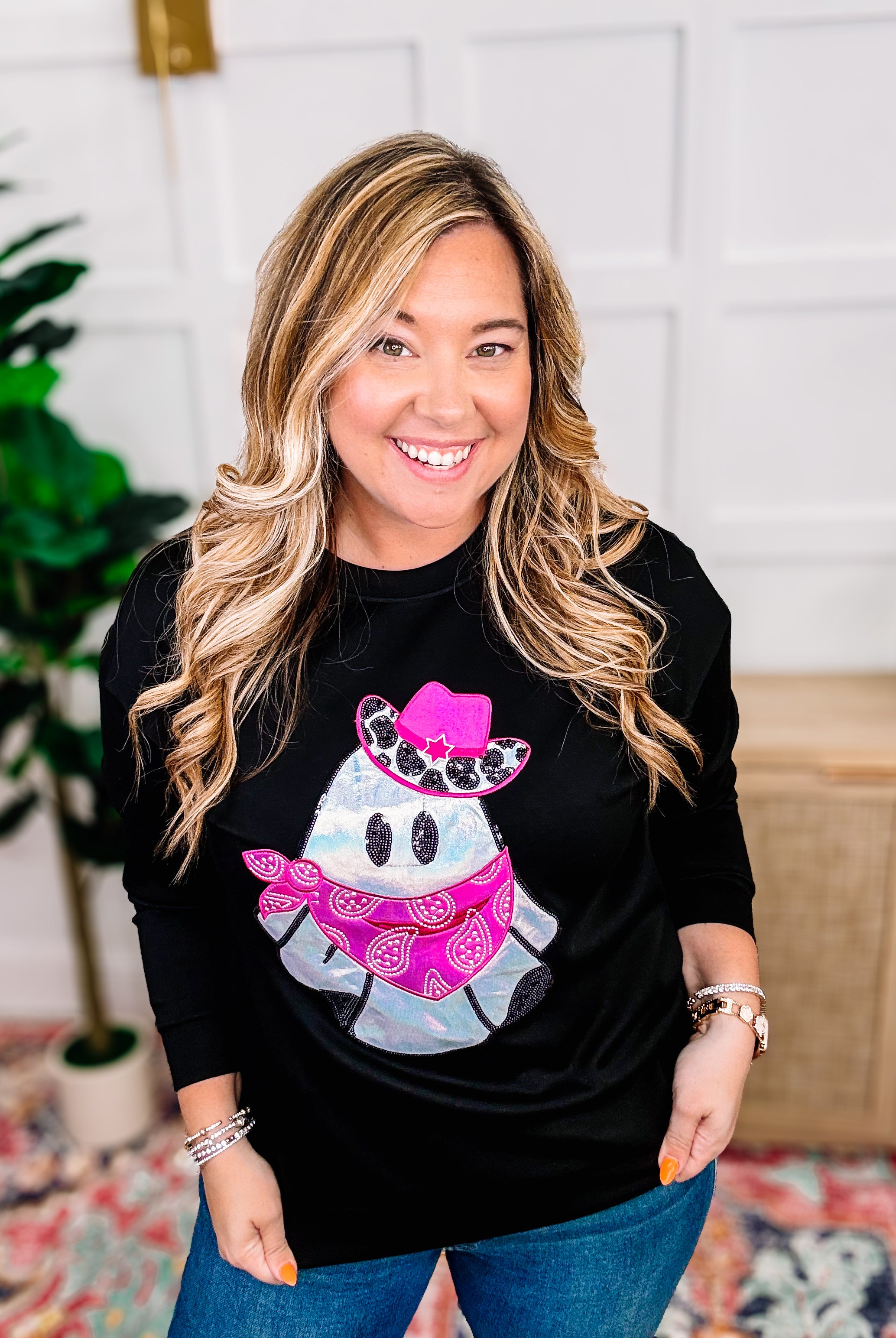 PREORDER: Yee Haw Gigi Foil Pullover-Sweatshirt-Dear Me Southern Boutique, located in DeRidder, Louisiana