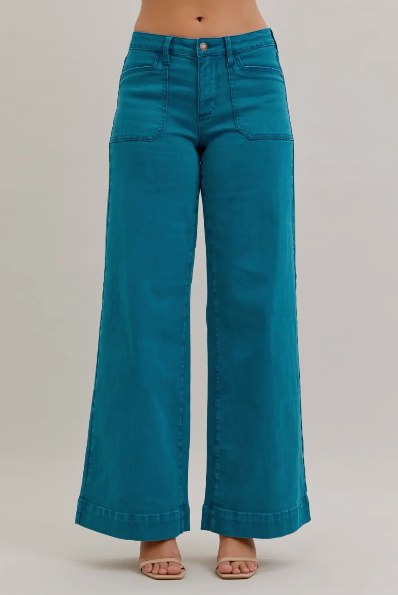 Paint the Town Teal Wide Leg Judy Blue Jeans-Jeans-Dear Me Southern Boutique, located in DeRidder, Louisiana