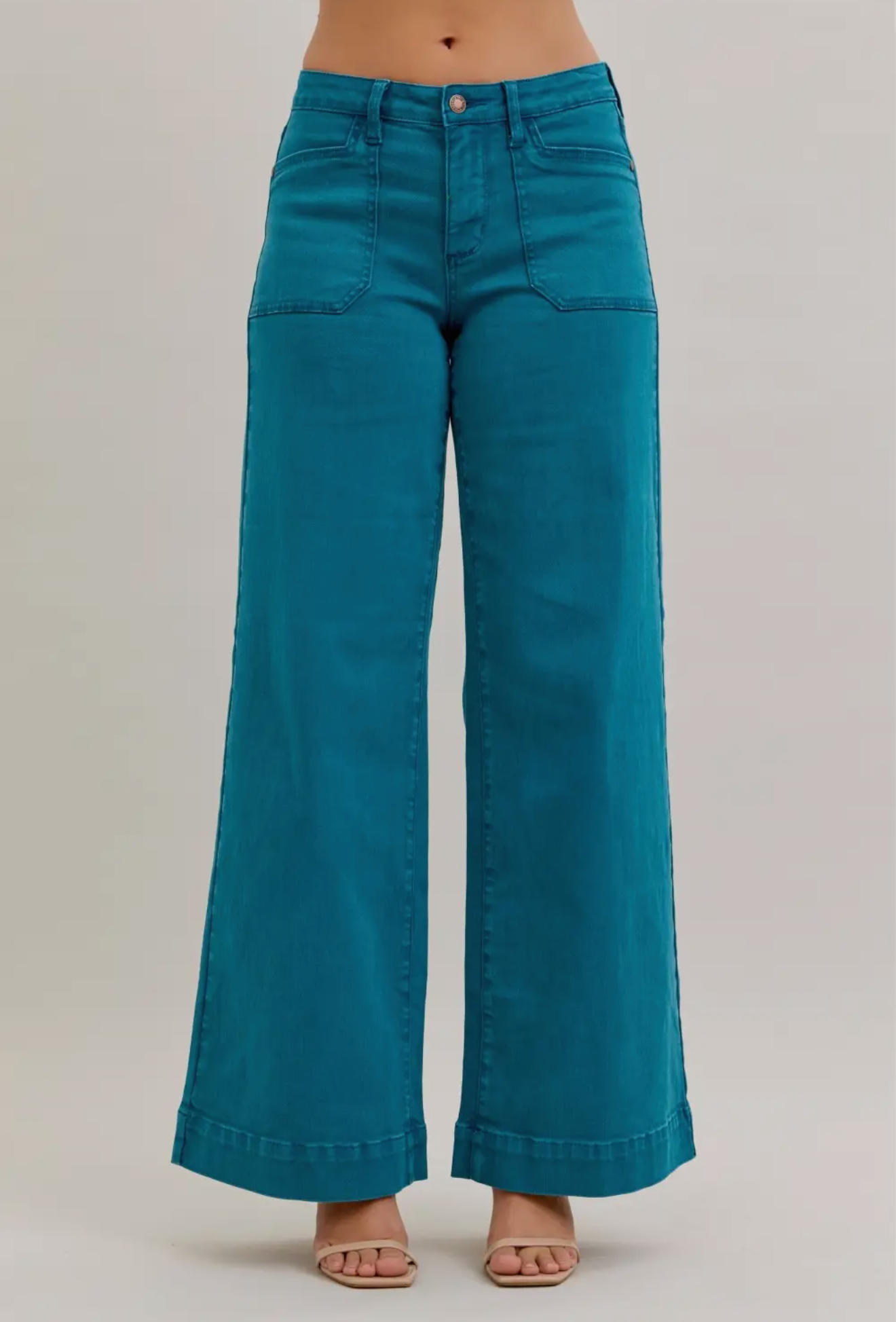 Paint the Town Teal Wide Leg Judy Blue Jeans-Jeans-Dear Me Southern Boutique, located in DeRidder, Louisiana