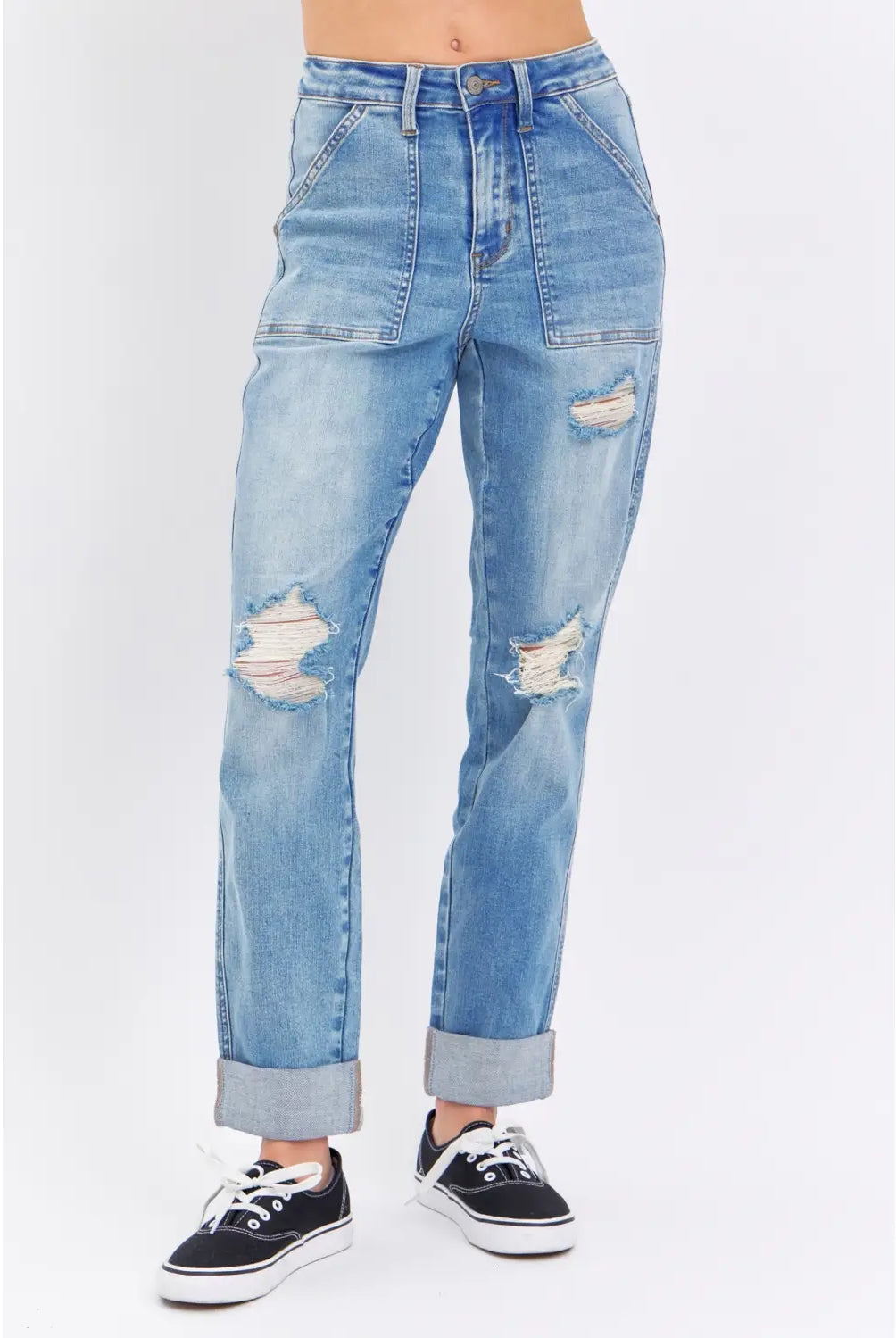 Patch Pocket & Destroy Boyfriend Jean-Jeans-Dear Me Southern Boutique, located in DeRidder, Louisiana