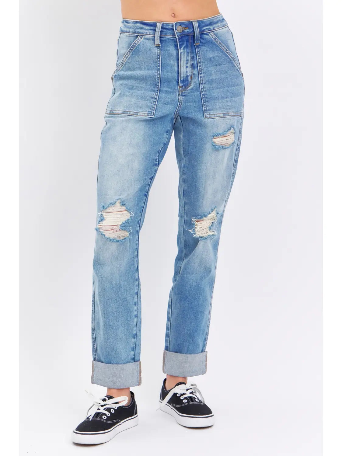 Patch Pocket & Destroy Boyfriend Jean-Jeans-Dear Me Southern Boutique, located in DeRidder, Louisiana