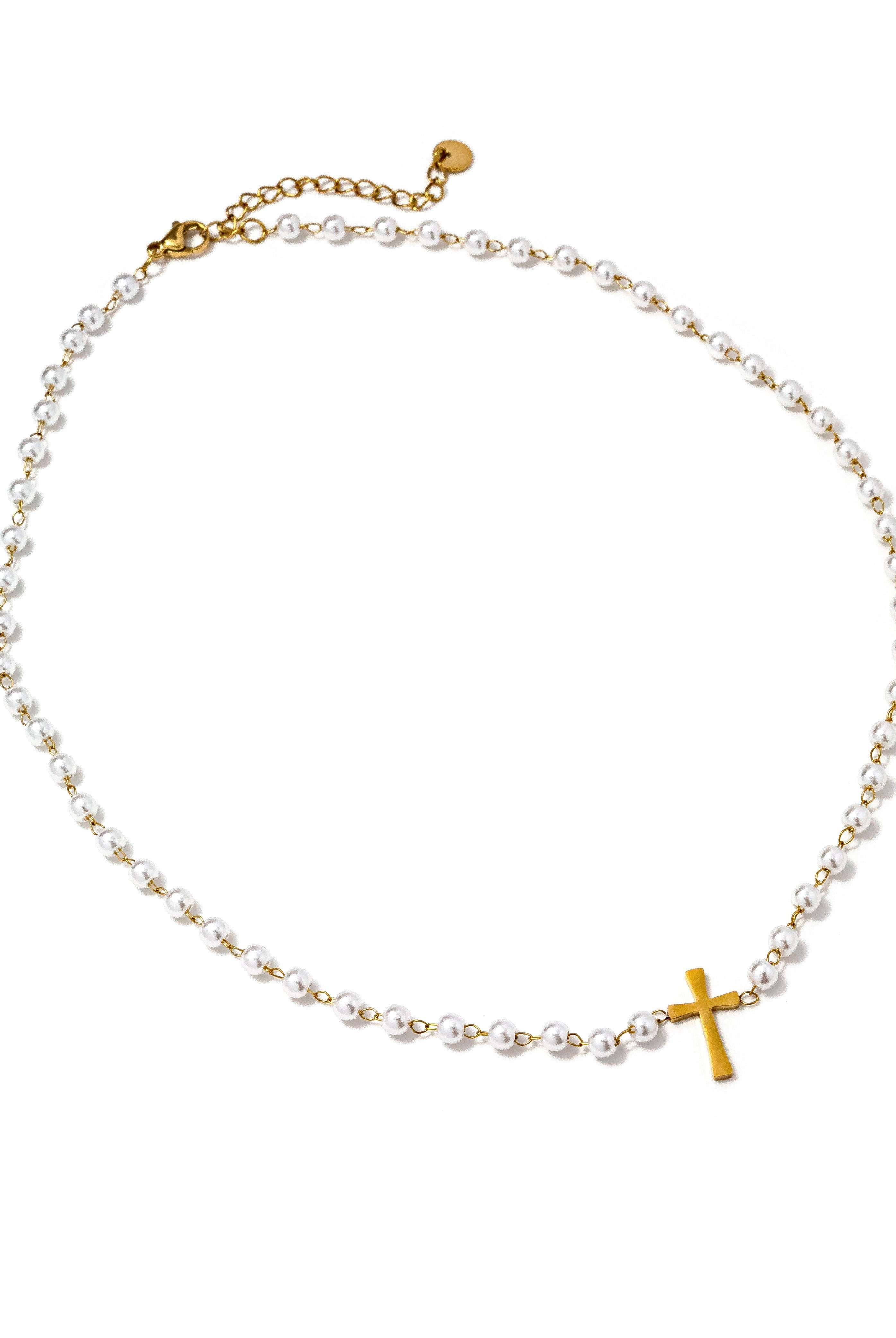 Pearl Cross Necklace-Dear Me Southern Boutique, located in DeRidder, Louisiana