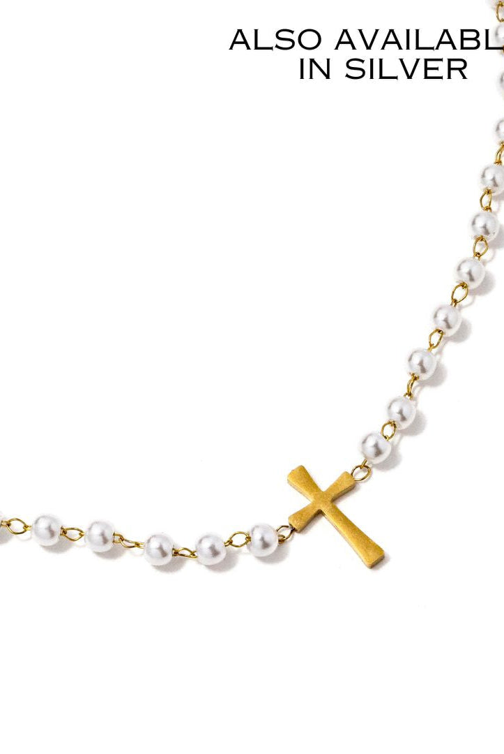 Pearl Cross Necklace-Dear Me Southern Boutique, located in DeRidder, Louisiana