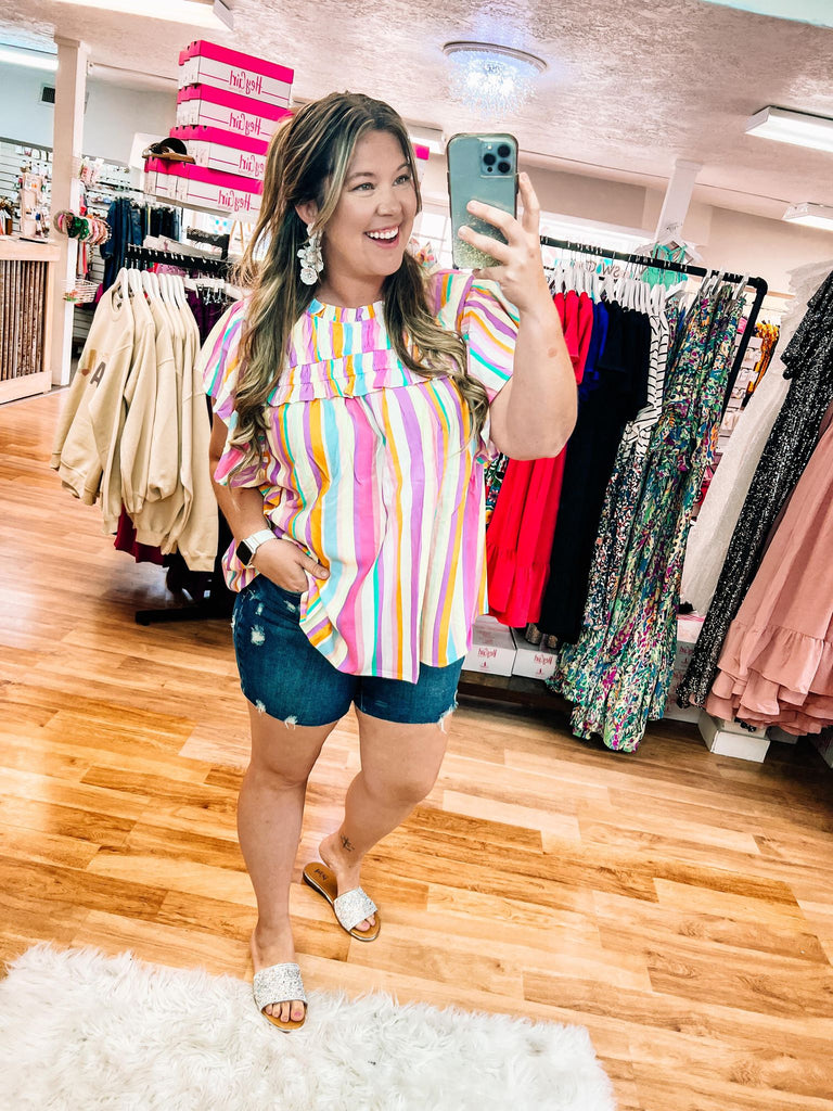 Perfectly You Multicolor Striped Top-Tops-Dear Me Southern Boutique, located in DeRidder, Louisiana