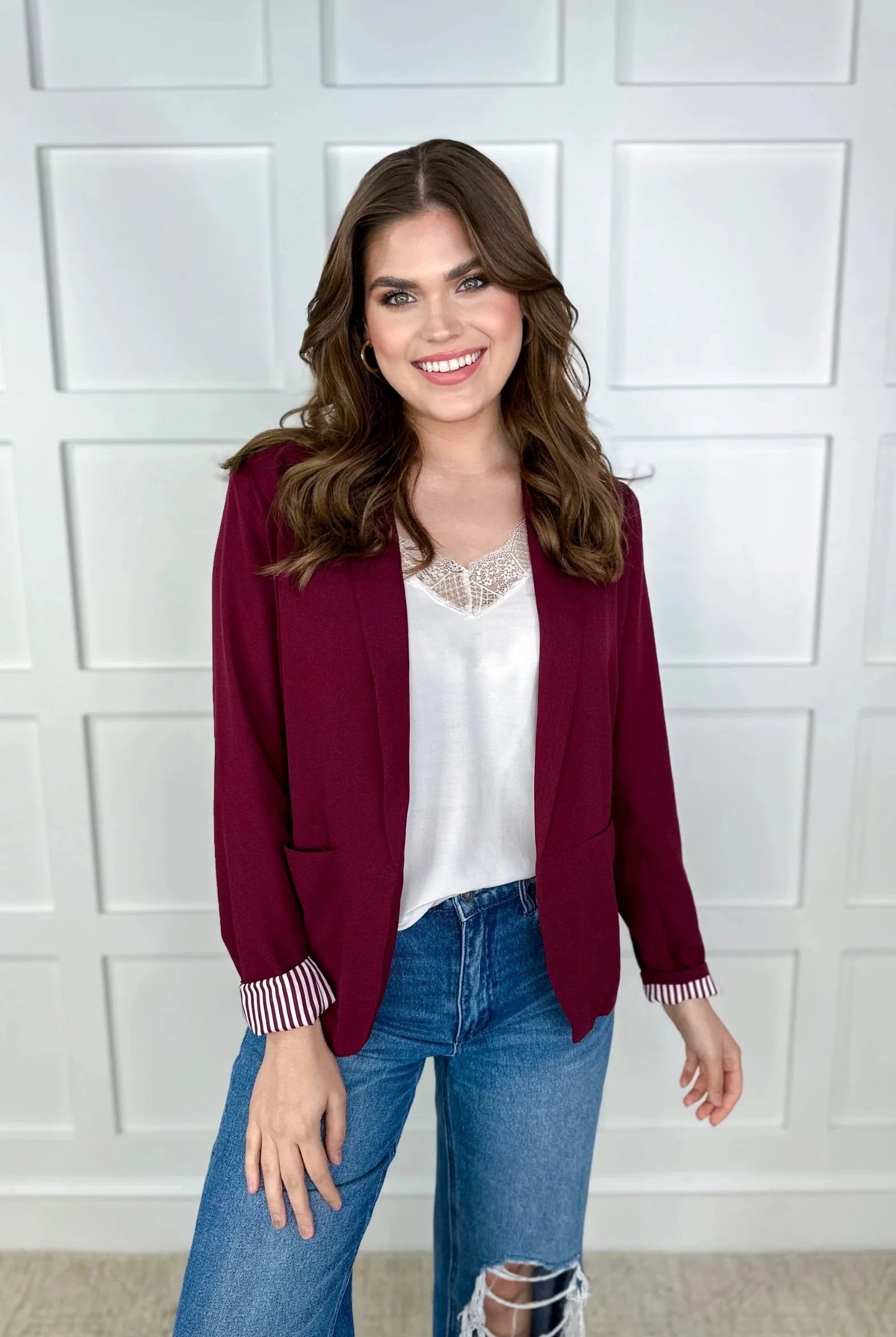 Peyton Blazer - Maroon-Blazers-Dear Me Southern Boutique, located in DeRidder, Louisiana