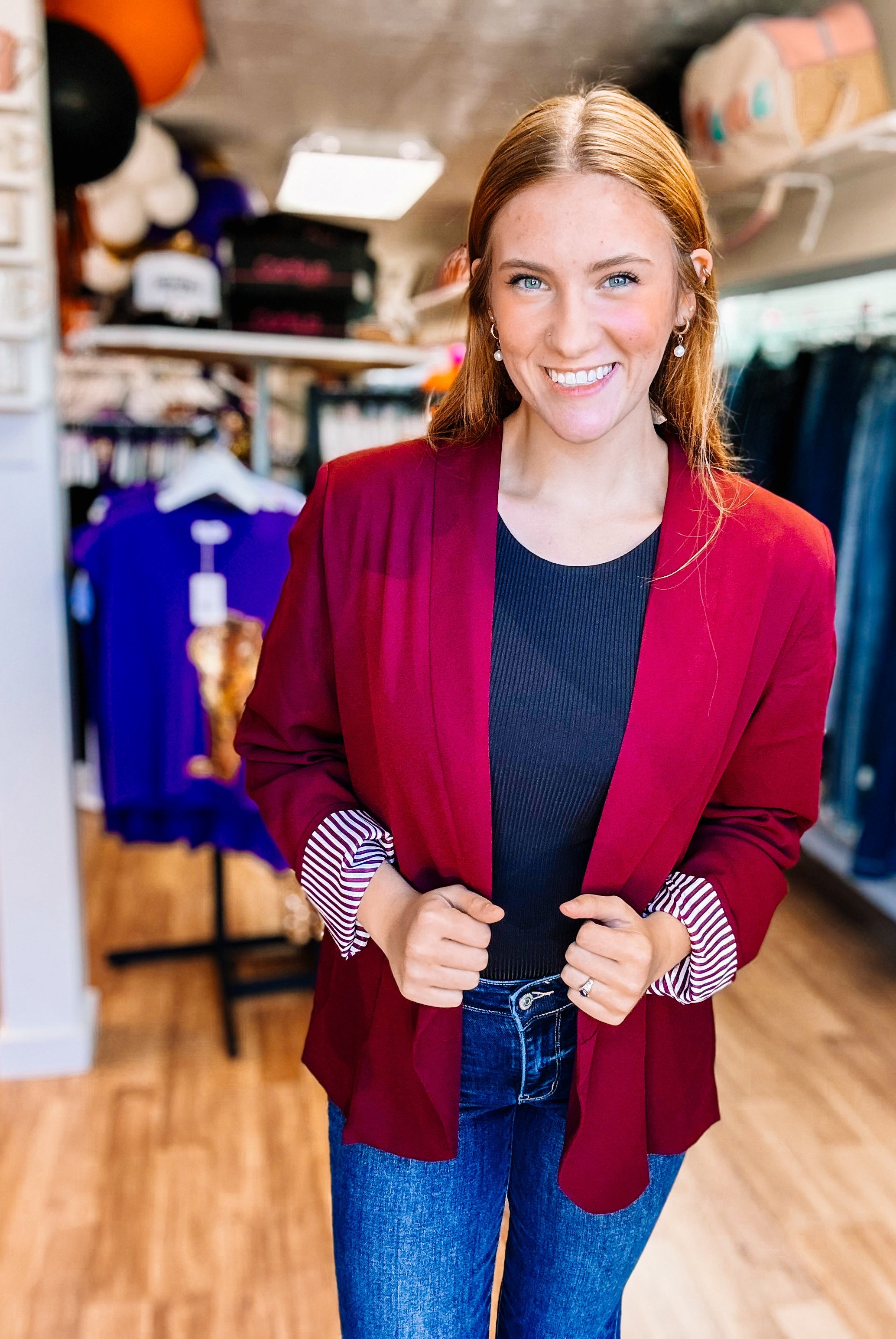 Peyton Blazer - Maroon-Blazers-Dear Me Southern Boutique, located in DeRidder, Louisiana