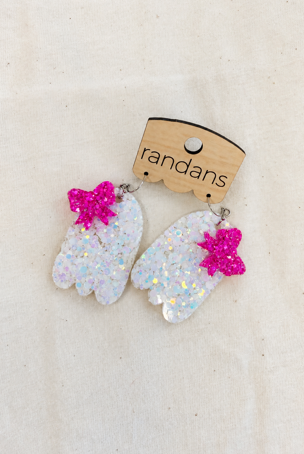 Pink Bow Ghosty Randans Dangles-Jewelry - Earrings-Dear Me Southern Boutique, located in DeRidder, Louisiana