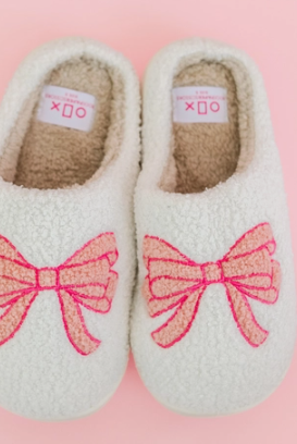 Pink Bow Slippers - Adult-Shoes-Dear Me Southern Boutique, located in DeRidder, Louisiana