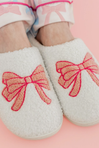 Pink Bow Slippers - Adult-Shoes-Dear Me Southern Boutique, located in DeRidder, Louisiana