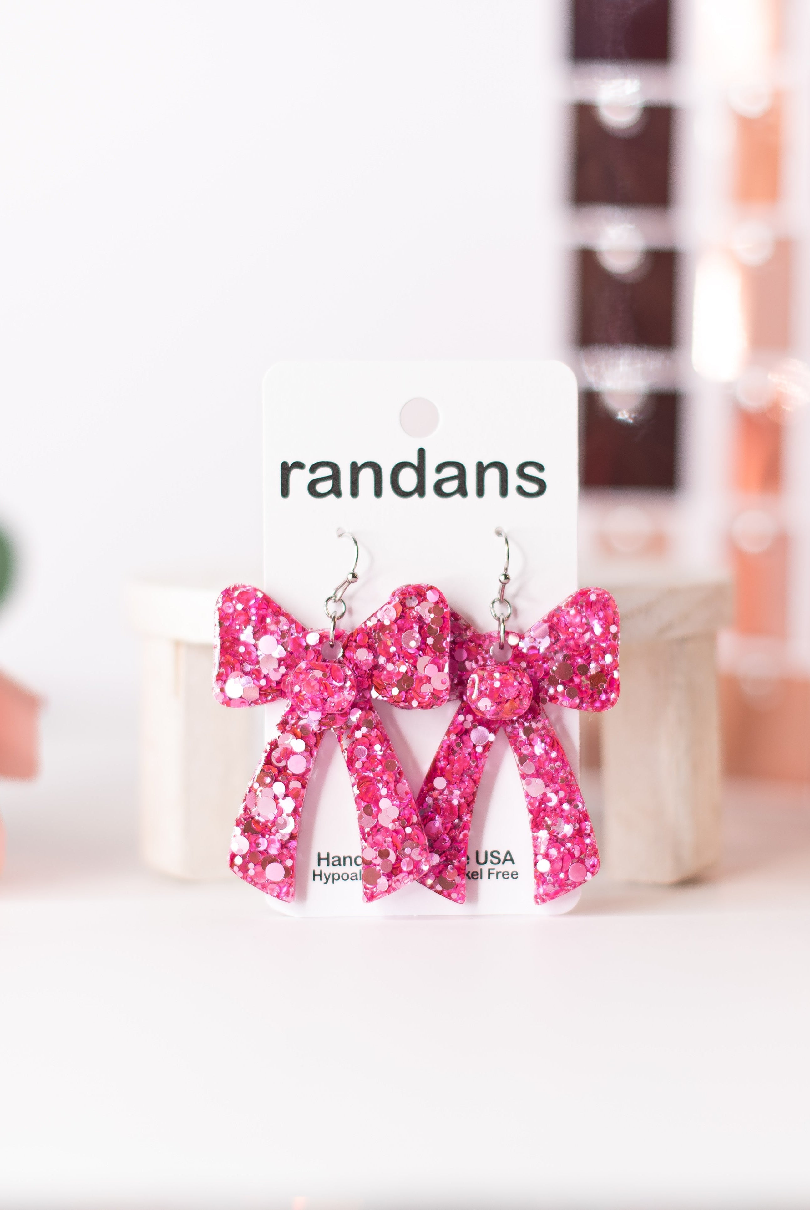 Pink Coquette Bow Randans-Earrings-Dear Me Southern Boutique, located in DeRidder, Louisiana