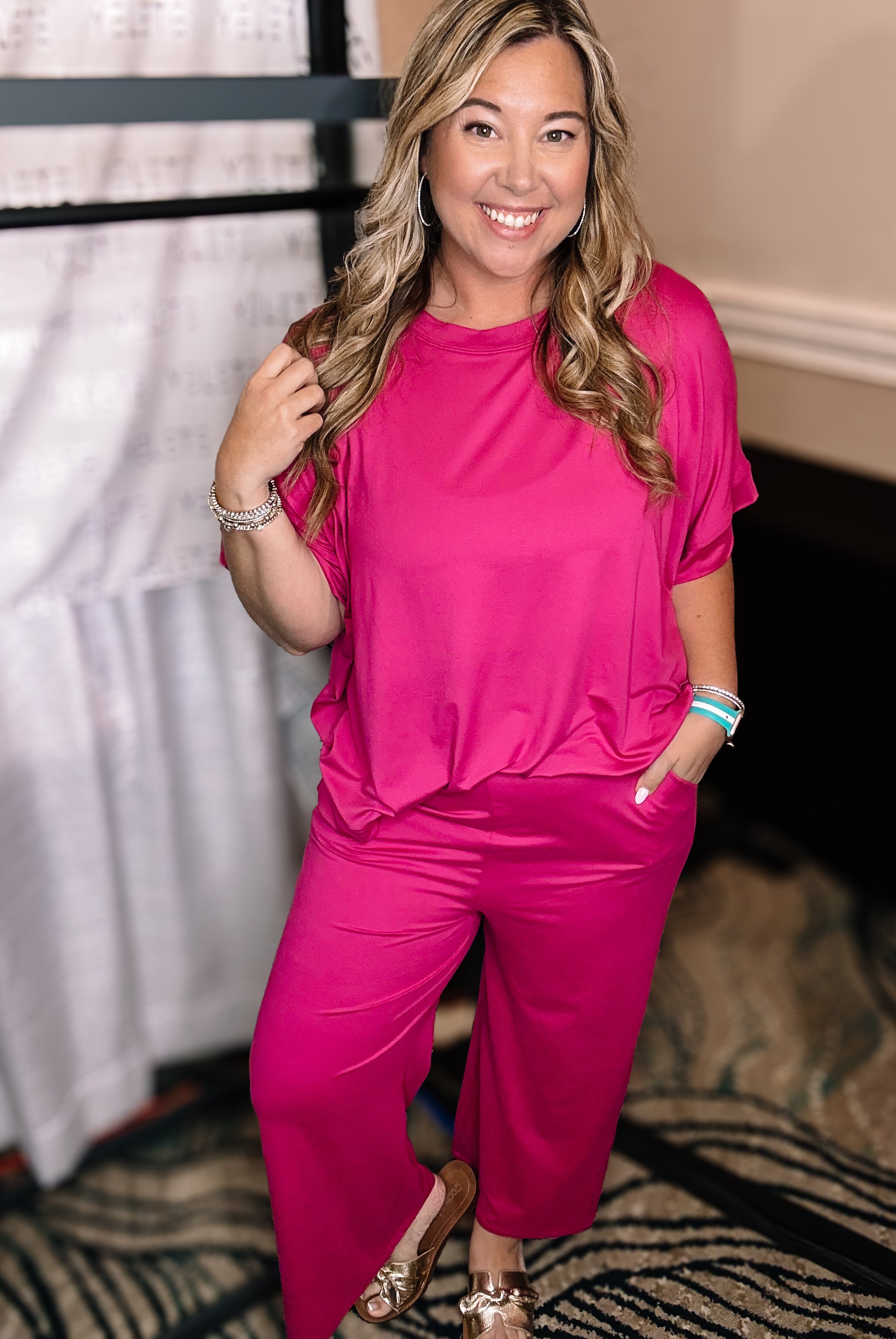 Pink Pant Lounge Set-Loungewear-Dear Me Southern Boutique, located in DeRidder, Louisiana