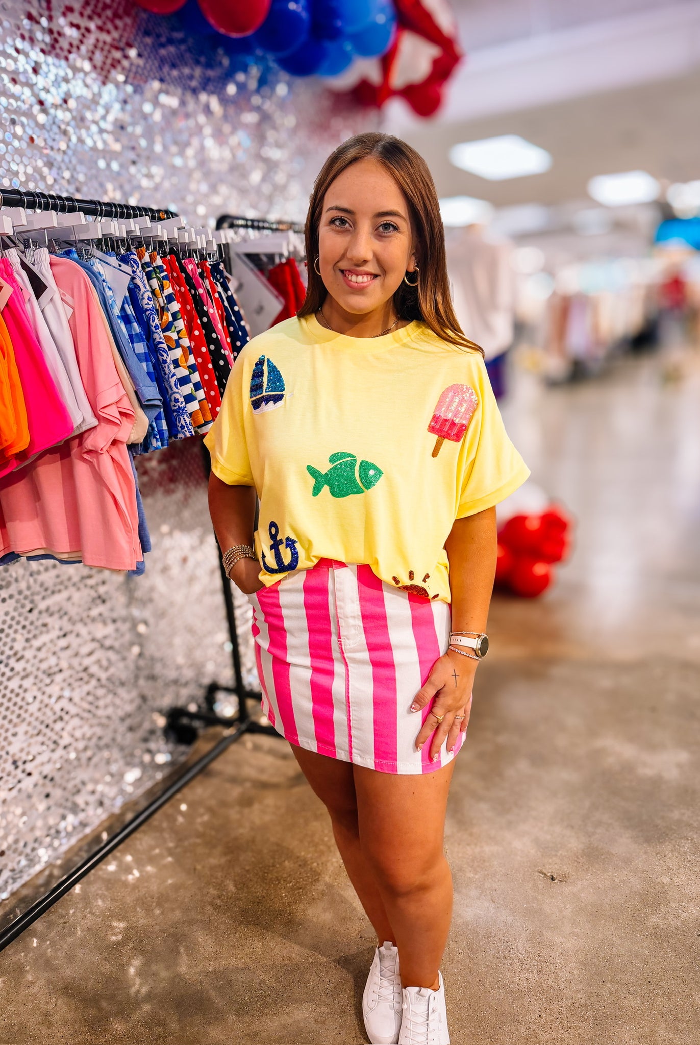 Pink Stripe Nova Denim Skirt-Bottoms-Dear Me Southern Boutique, located in DeRidder, Louisiana