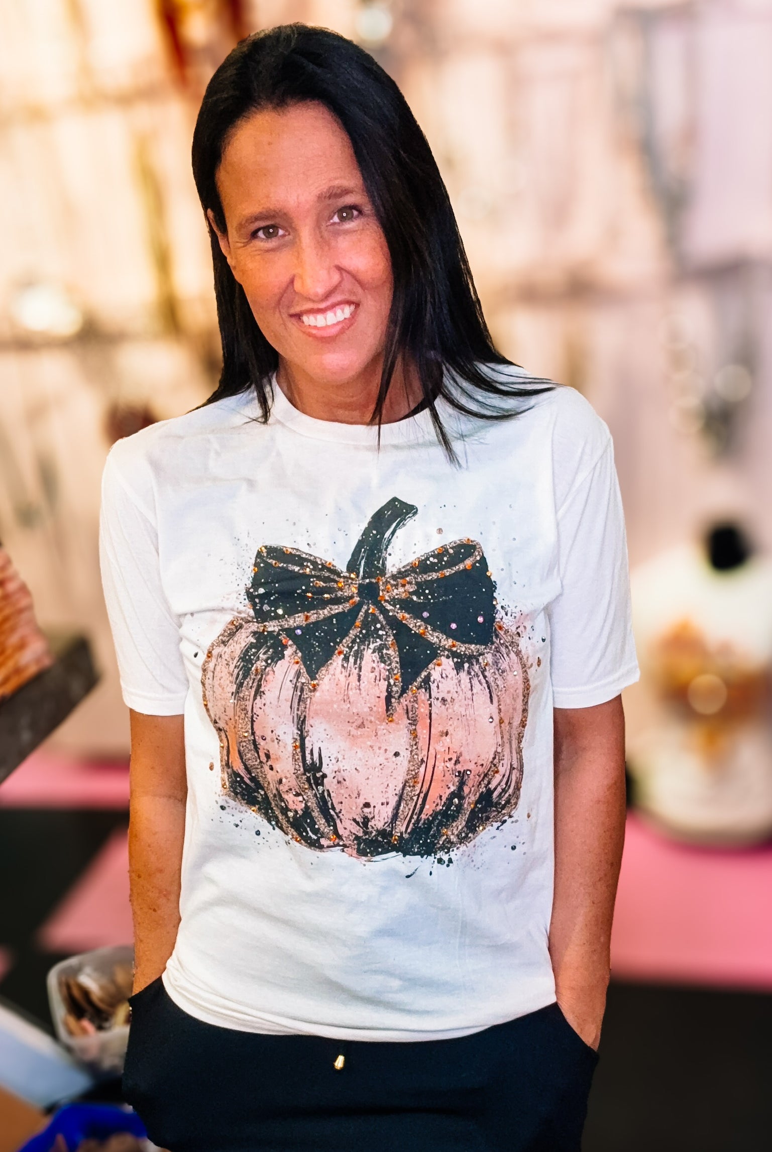 Polished Pumpkin Bougie Rhinestone Tee-Graphic Tees-Dear Me Southern Boutique, located in DeRidder, Louisiana