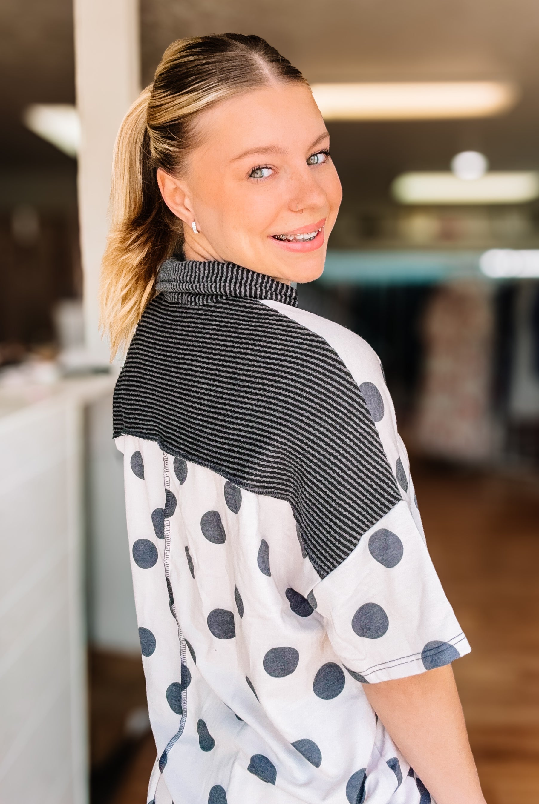 Polka Dot Color Block Lounge Set-Sets-Dear Me Southern Boutique, located in DeRidder, Louisiana