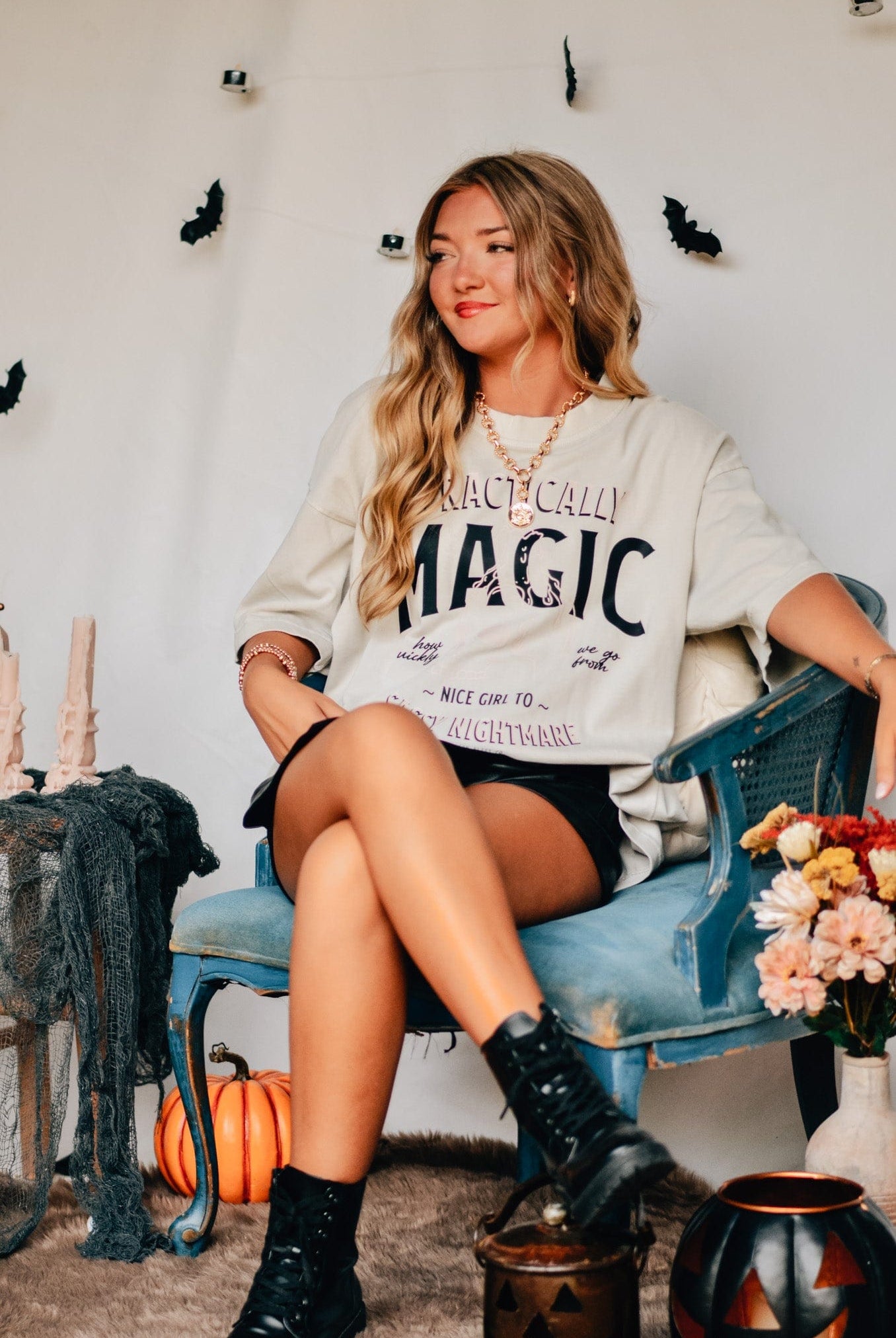 Practically Magic Mock Neck Tee-Dear Me Southern Boutique, located in DeRidder, Louisiana