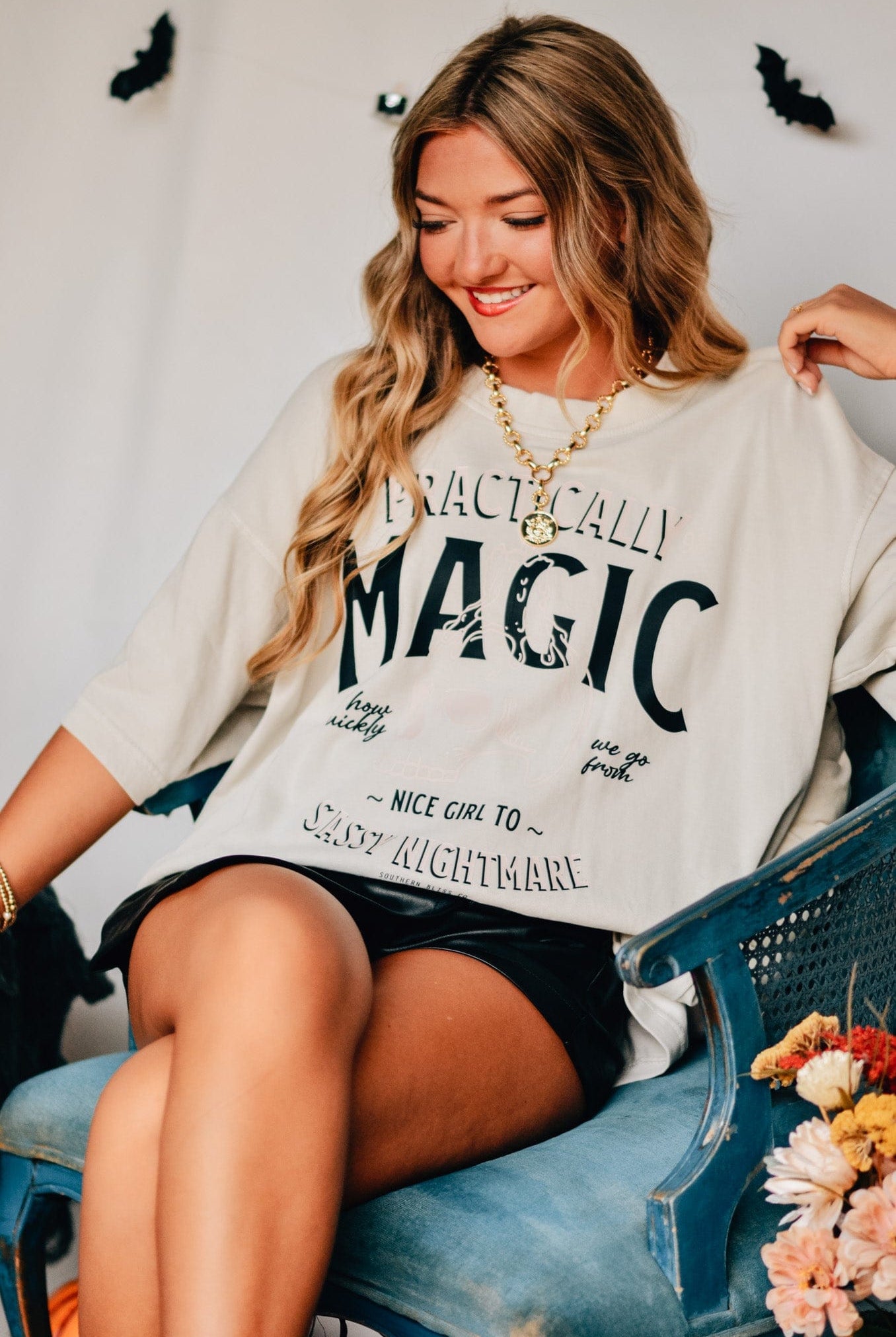 Practically Magic Mock Neck Tee-Dear Me Southern Boutique, located in DeRidder, Louisiana