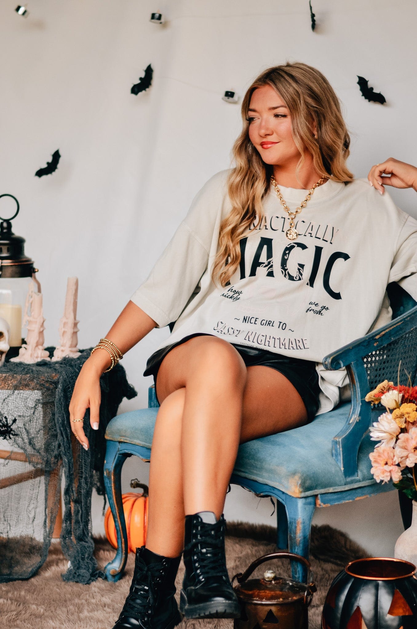 Practically Magic Mock Neck Tee-Dear Me Southern Boutique, located in DeRidder, Louisiana