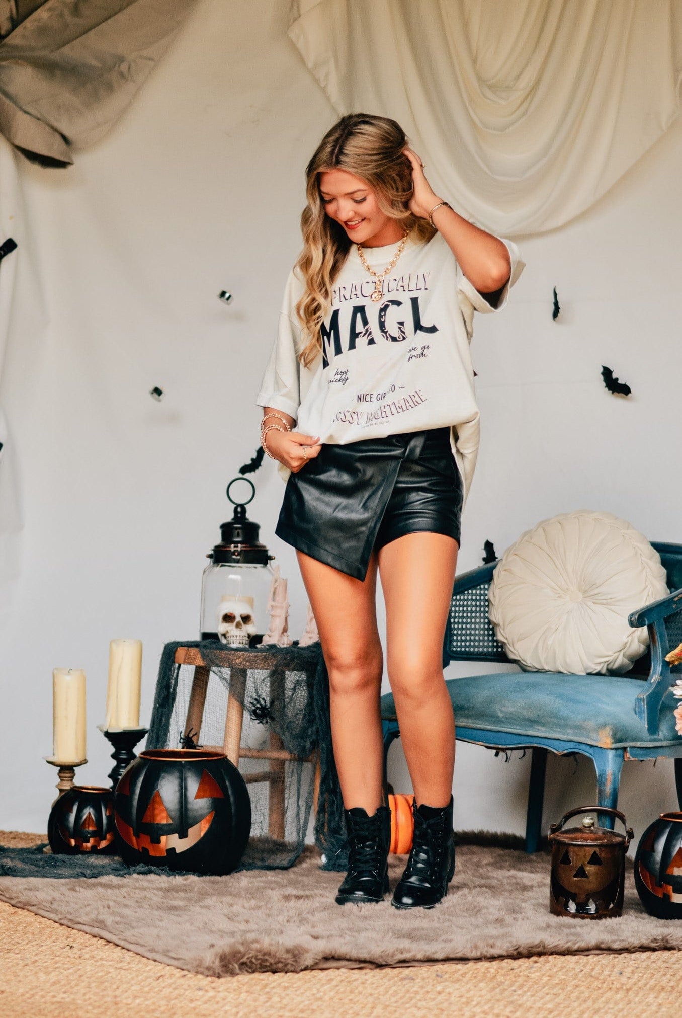 Practically Magic Mock Neck Tee-Dear Me Southern Boutique, located in DeRidder, Louisiana