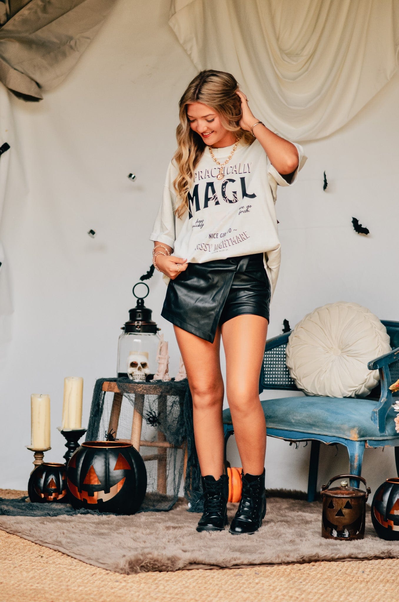 Practically Magic Mock Neck Tee-Dear Me Southern Boutique, located in DeRidder, Louisiana