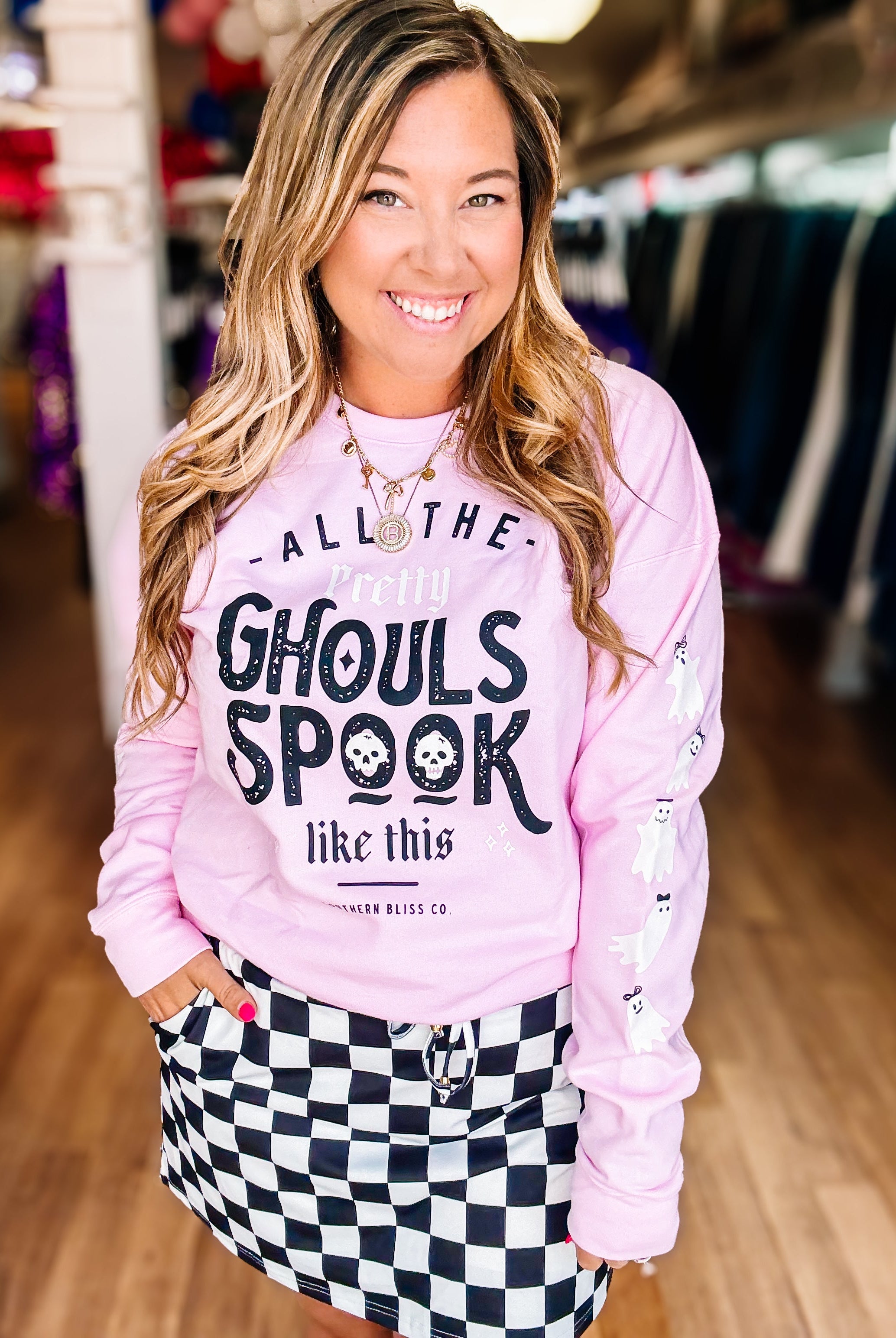 Pretty Ghouls Spook Pullover-Graphic Tops-Dear Me Southern Boutique, located in DeRidder, Louisiana