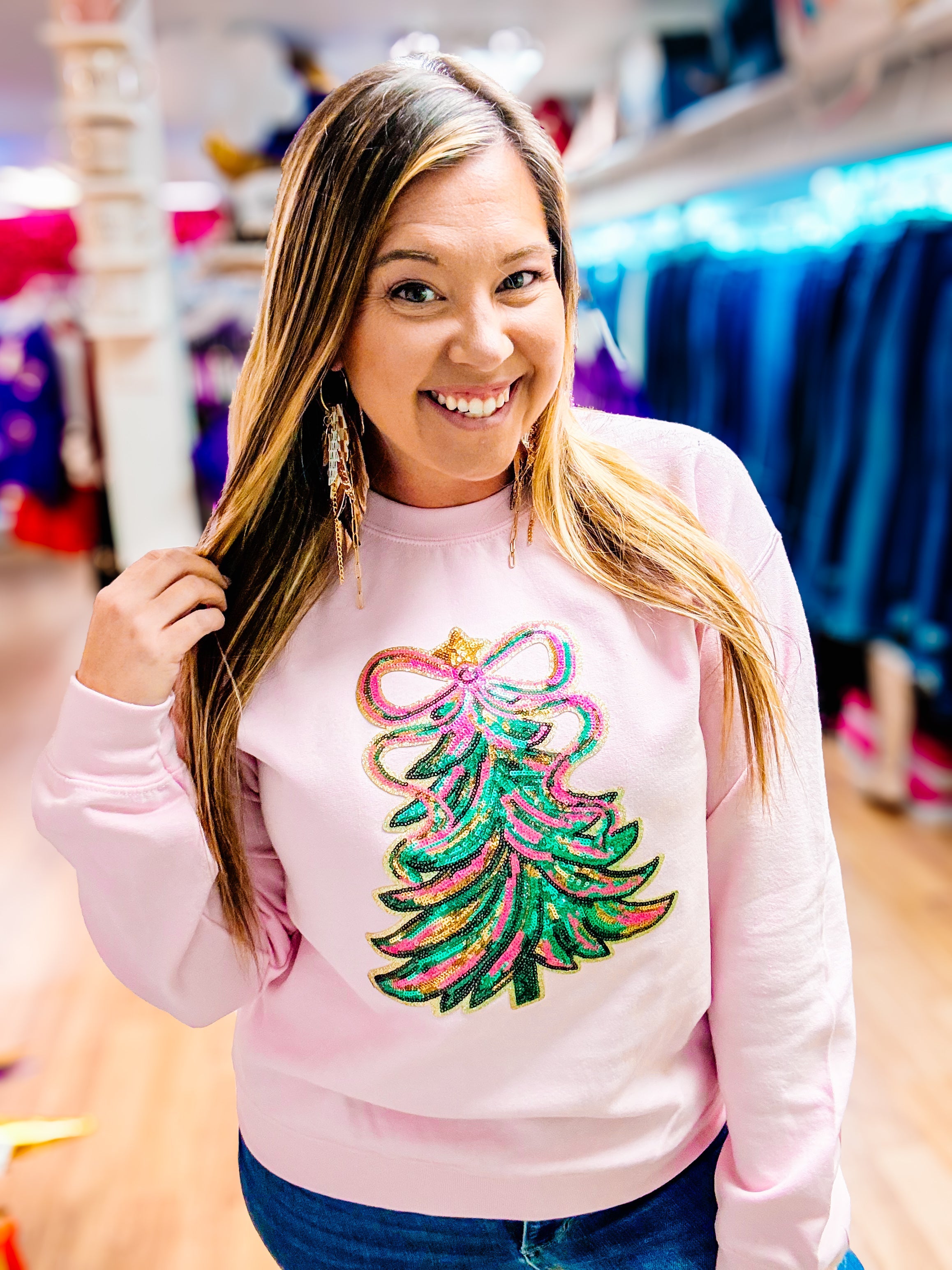 Pretty In Pinkmas Sweatshirt-Graphic Tops-Dear Me Southern Boutique, located in DeRidder, Louisiana