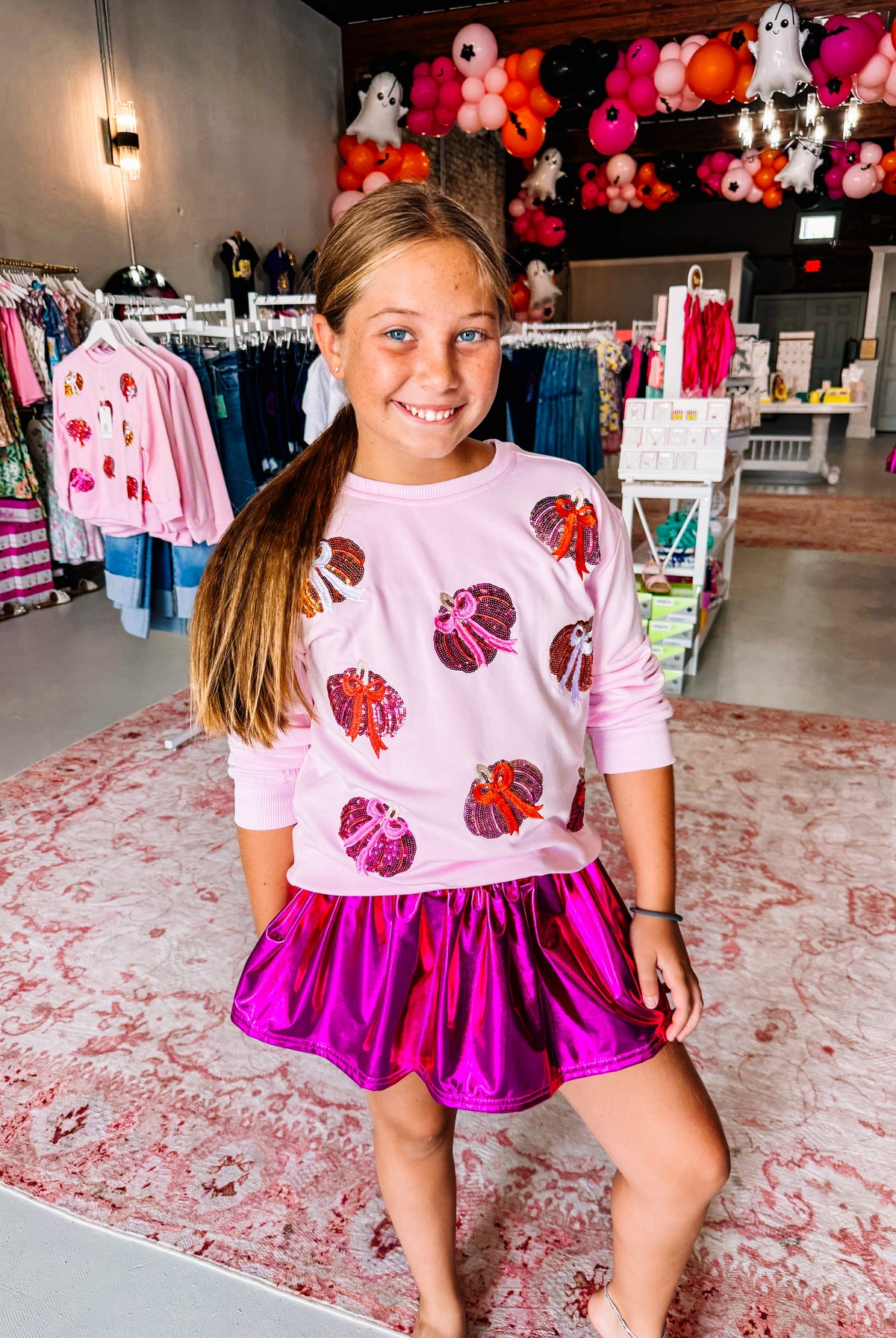 Pretty In Pumpkins Kids Pullover-Kids Clothing-Dear Me Southern Boutique, located in DeRidder, Louisiana