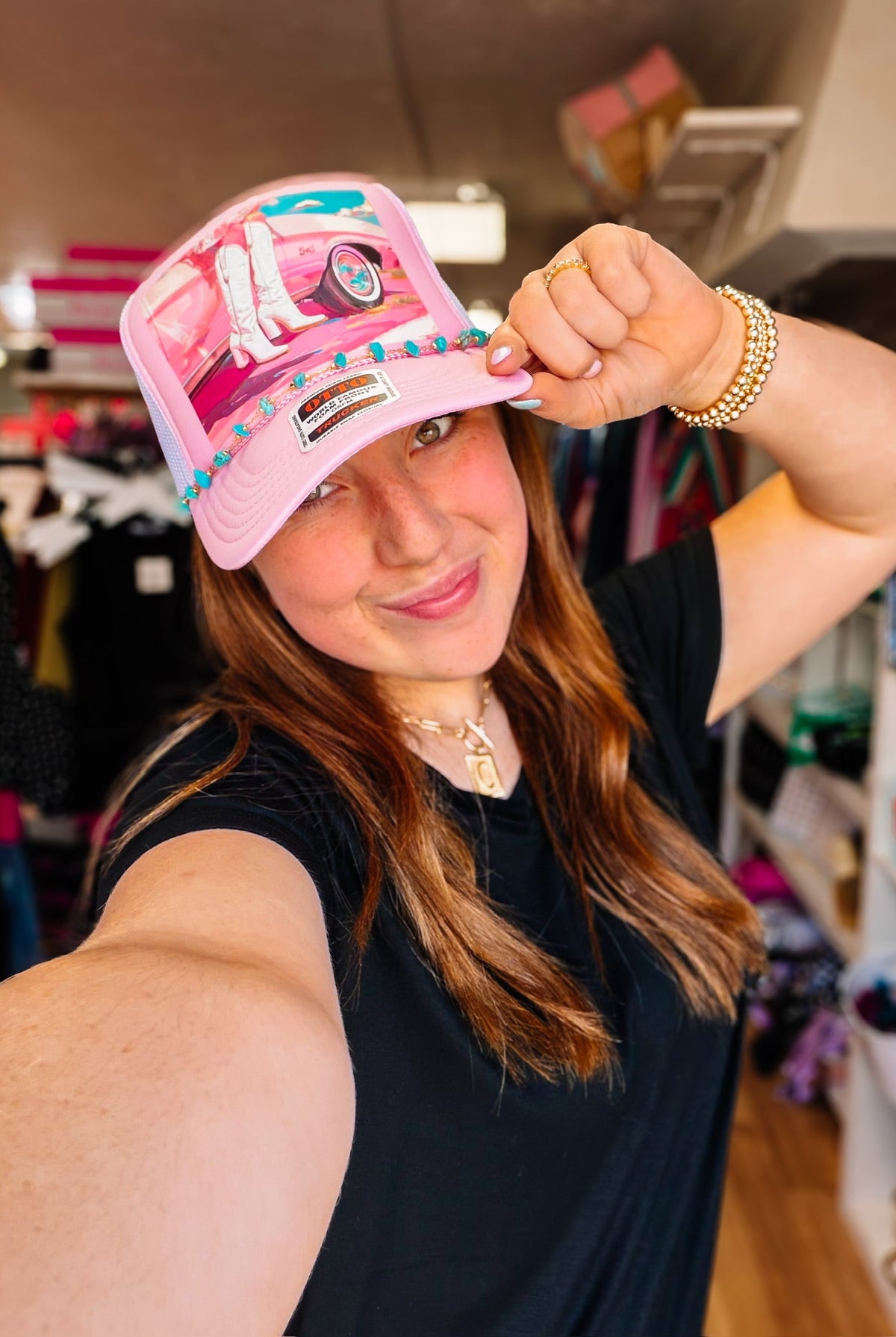 Pretty Pink Cowgirl Trucker Hat-Headwear/Hats-Dear Me Southern Boutique, located in DeRidder, Louisiana