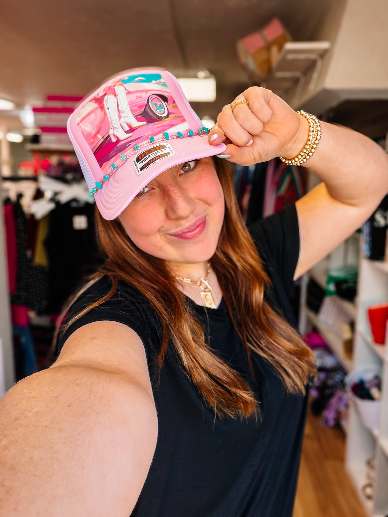 Pretty Pink Cowgirl Trucker Hat-Trucker Hats-Dear Me Southern Boutique, located in DeRidder, Louisiana