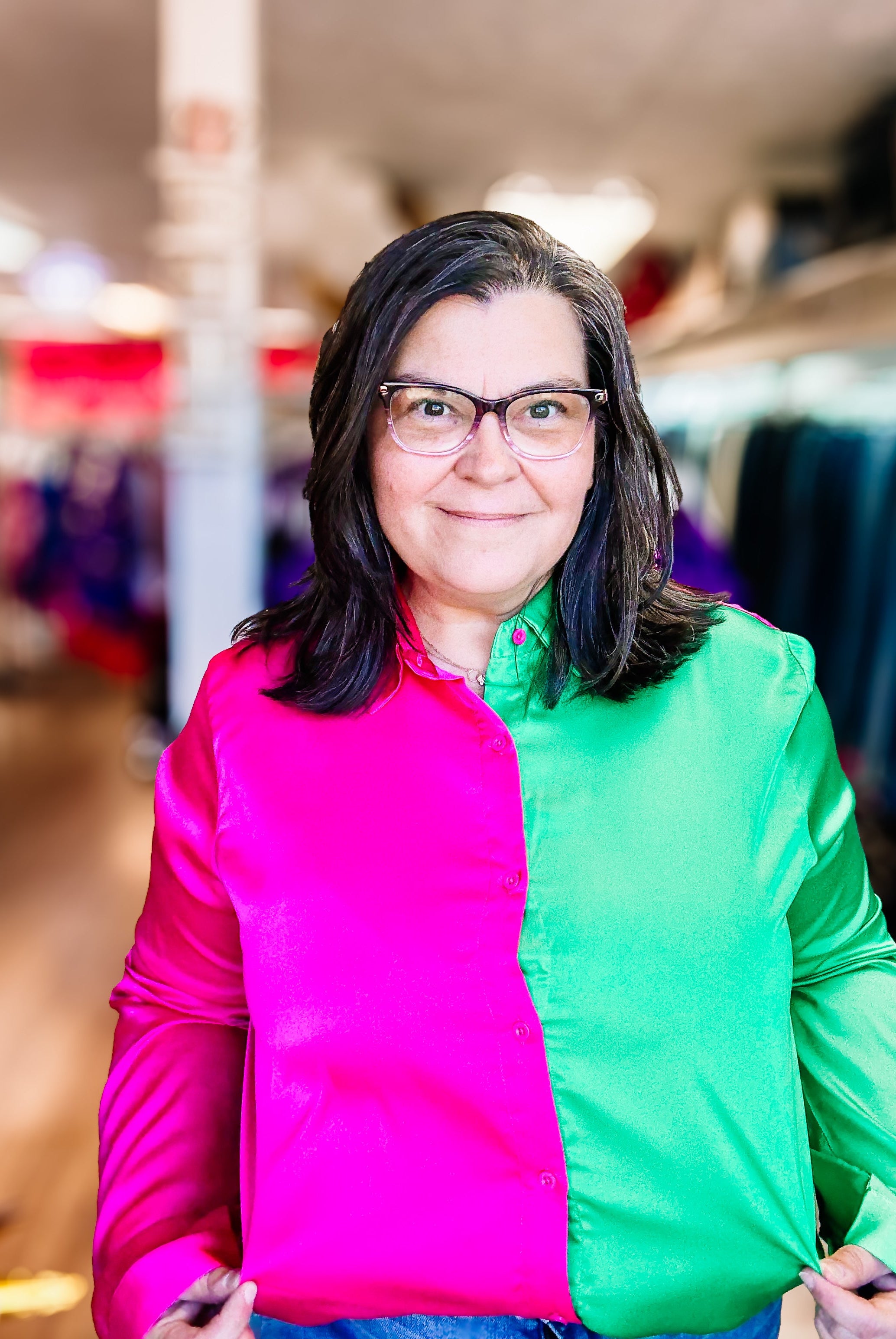 Pretty Wicked Split Satin Blouse-Blouses-Dear Me Southern Boutique, located in DeRidder, Louisiana