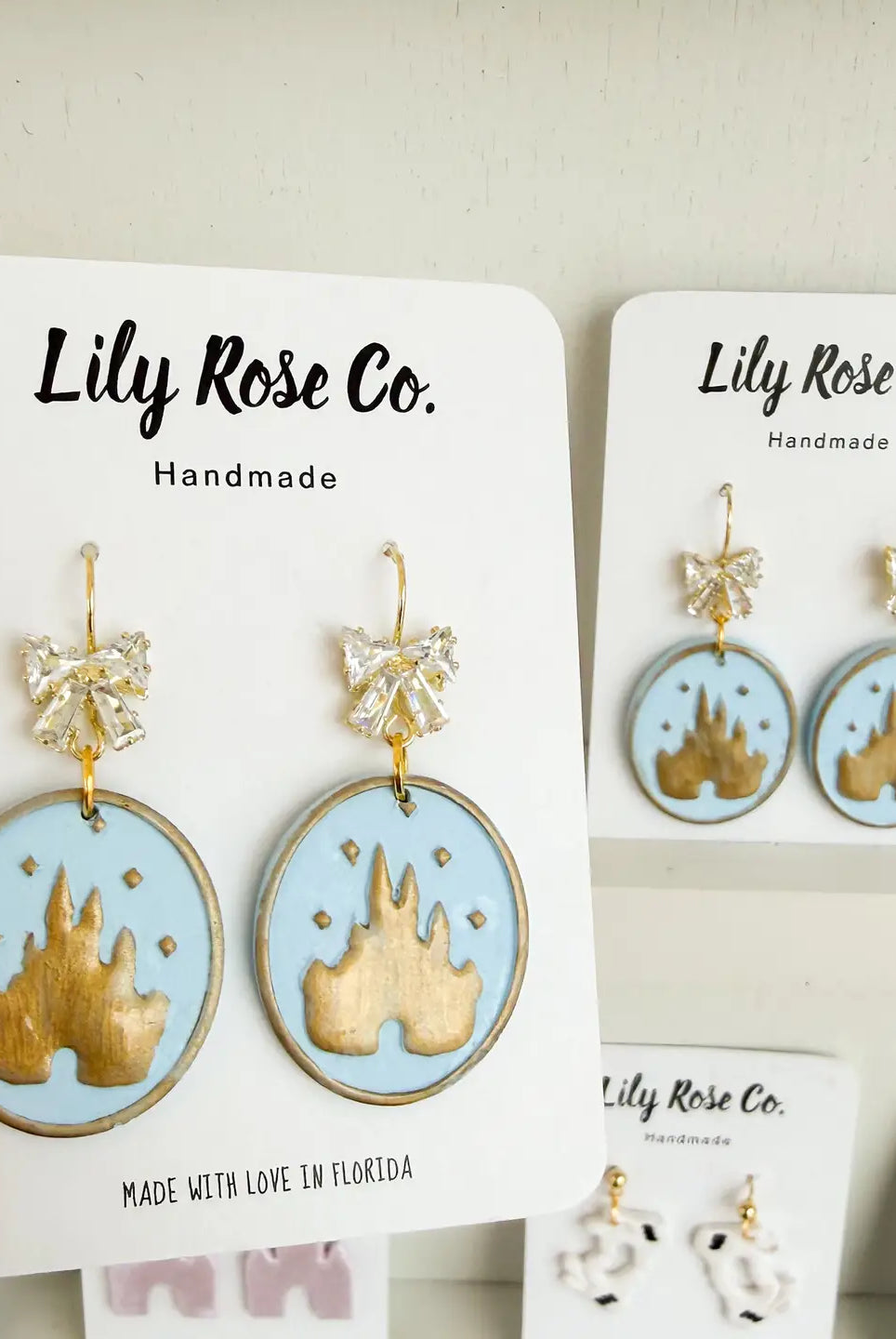 Princess Castle Blue With Gold-Jewelry - Earrings-Dear Me Southern Boutique, located in DeRidder, Louisiana