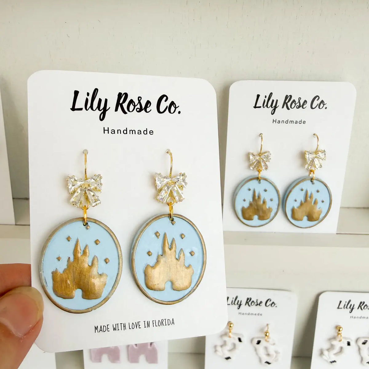 Princess Castle Blue With Gold-Jewelry - Earrings-Dear Me Southern Boutique, located in DeRidder, Louisiana