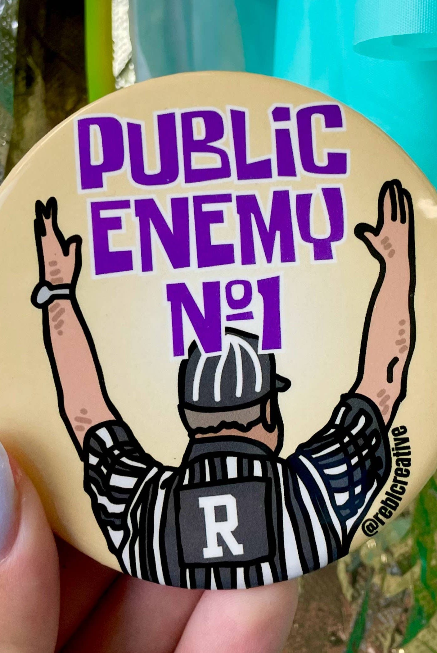Public Enemy No. 1 - Purple & Yellow - Game Day Button-Dear Me Southern Boutique, located in DeRidder, Louisiana