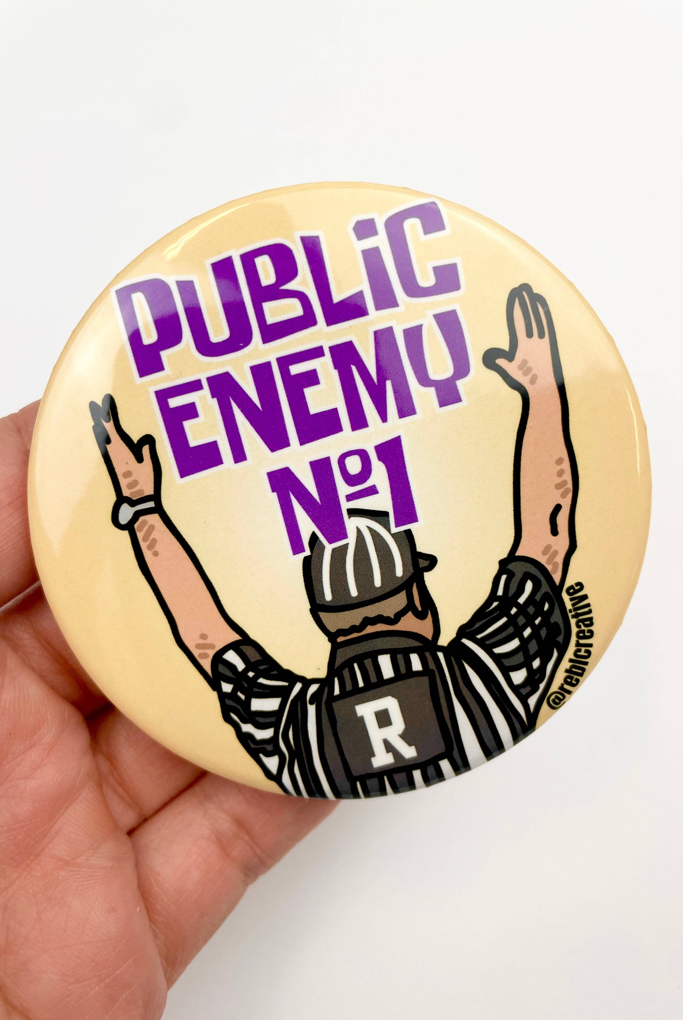Public Enemy No. 1 - Purple & Yellow - Game Day Button-Dear Me Southern Boutique, located in DeRidder, Louisiana